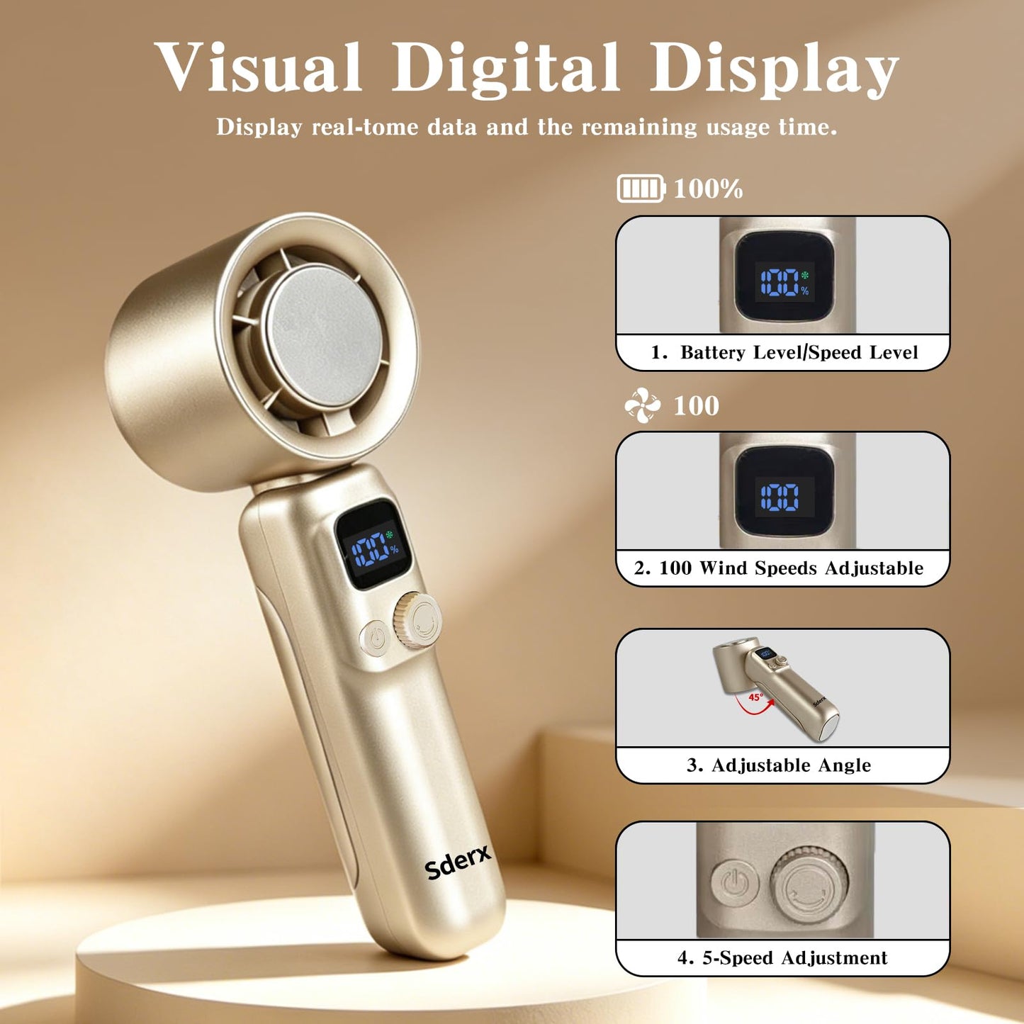Sderx Handheld Fan, 4000mAh Ice Cooling Turbo Fan with Battery Display