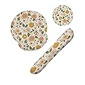 Retro Boho Groovy Flower Mouse Pad with Wrist Rest and Keyboard Wrist Rest Set, Non-Slip Rubber Base Memory Foam Mouse Pad Set for Women, Office Desk