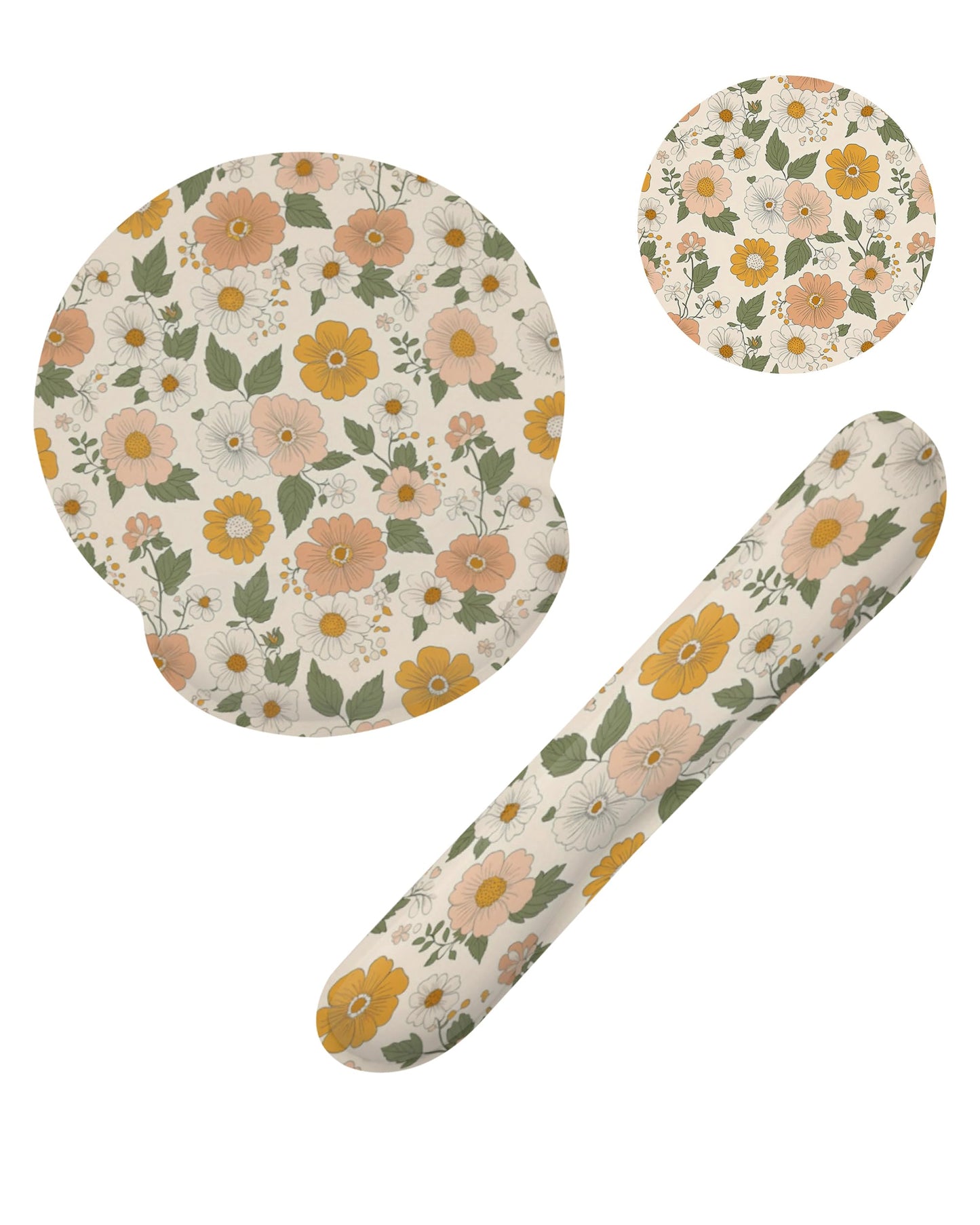 Retro Boho Groovy Flower Mouse Pad with Wrist Rest and Keyboard Wrist Rest Set, Non-Slip Rubber Base Memory Foam Mouse Pad Set for Women, Office Desk