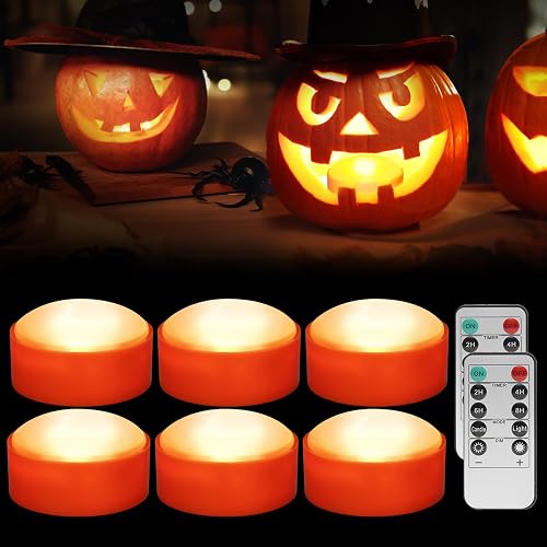 6PCS Halloween Pumpkin Lights with Remote and Timer, Battery Operated Dimmable LED Pumpkin Lights for Lighting up Jack-O-Lantern Pumpkins, Flickering