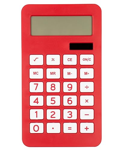 JAM PAPER Desktop Calculator - 10 Digit LCD Display - 3 3/4 x 6 3/4 Inches - Red - Sold Individually