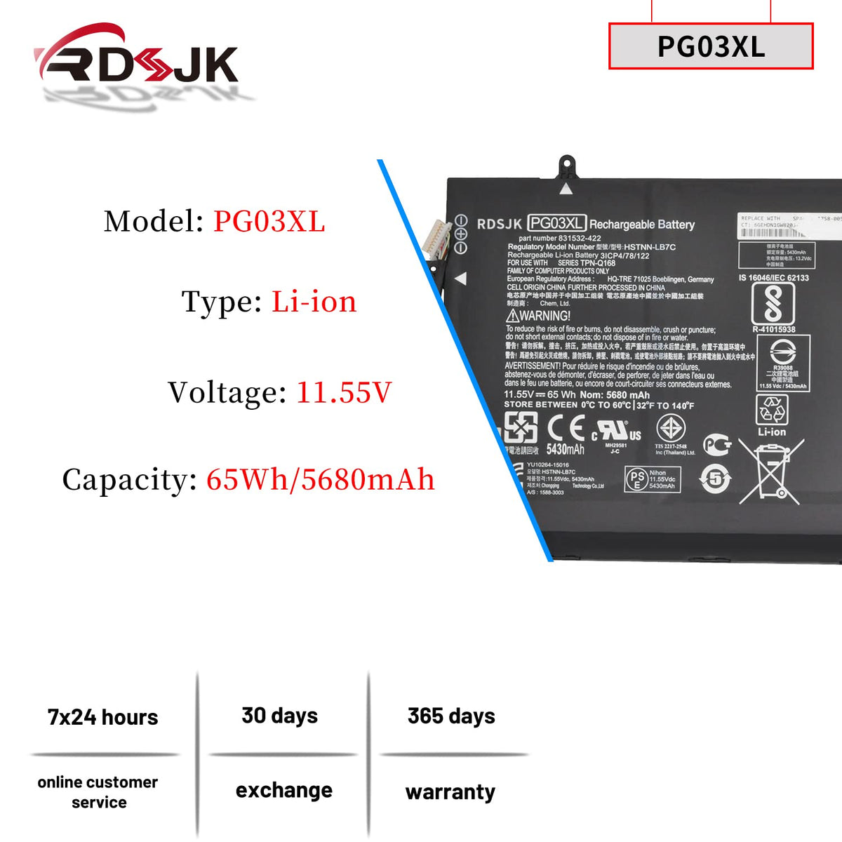 PG03XL 11.55V 65Wh Laptop Battery for HP Spectre X360 15-AP012DX 15-AP011DX 15-AP 15-AP000 AP000NA AP000NF AP000NX AP001NF AP002NG Series 831758-005