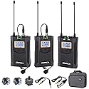 Wireless Lavalier Microphone, with Carrying Bag,Comica CVM-WM100 PLUS UHF 48 Channels Dual Lapel Microphone System for DSLR Cameras, XLR Camcorder