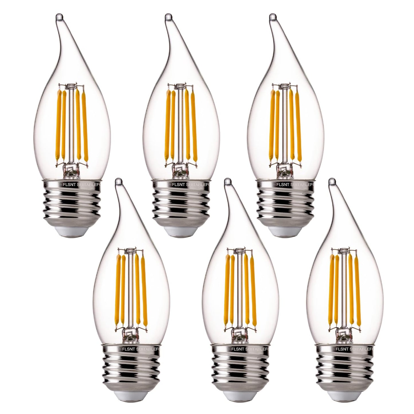 FLSNT LED 60 Watts Equivalent Chandelier Light Bulbs, CA11 Dimmable Filament Clear LED Candelabra Bulbs, E26 Medium Base, 2700K Soft White, 6 Pack