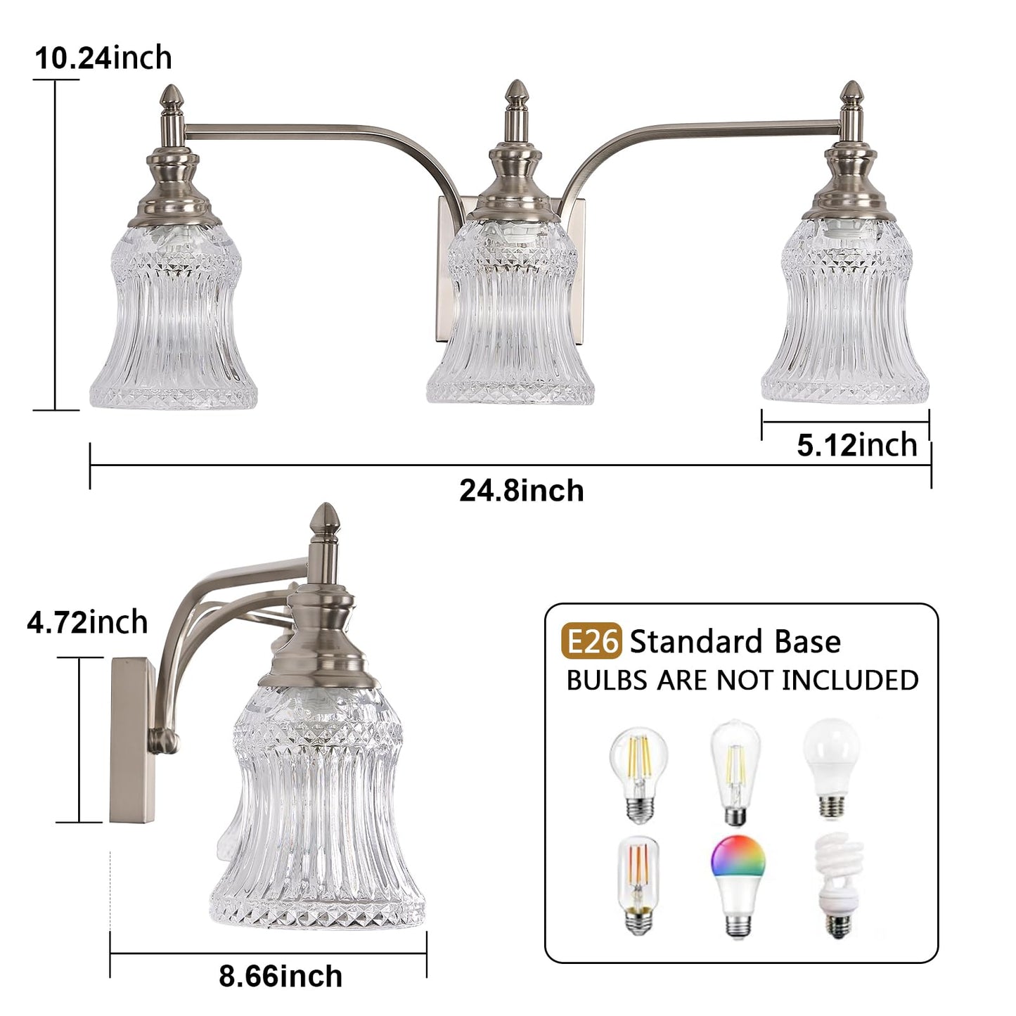 FALINNEAD Bathroom Light Fixture Brushed Nickel Vanity Lighting 3 Lights Bathroom Wall Scone for Bedroom Living Room Hallway