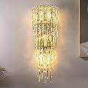 Fang Yan Mei Modern K9 Crystal Wall Sconce, Gold Finish Wall Light Fixture, Acrylic Crystal Drops Wall Lamp Bedside Light 3 Tiers Crystal Wall Lamp