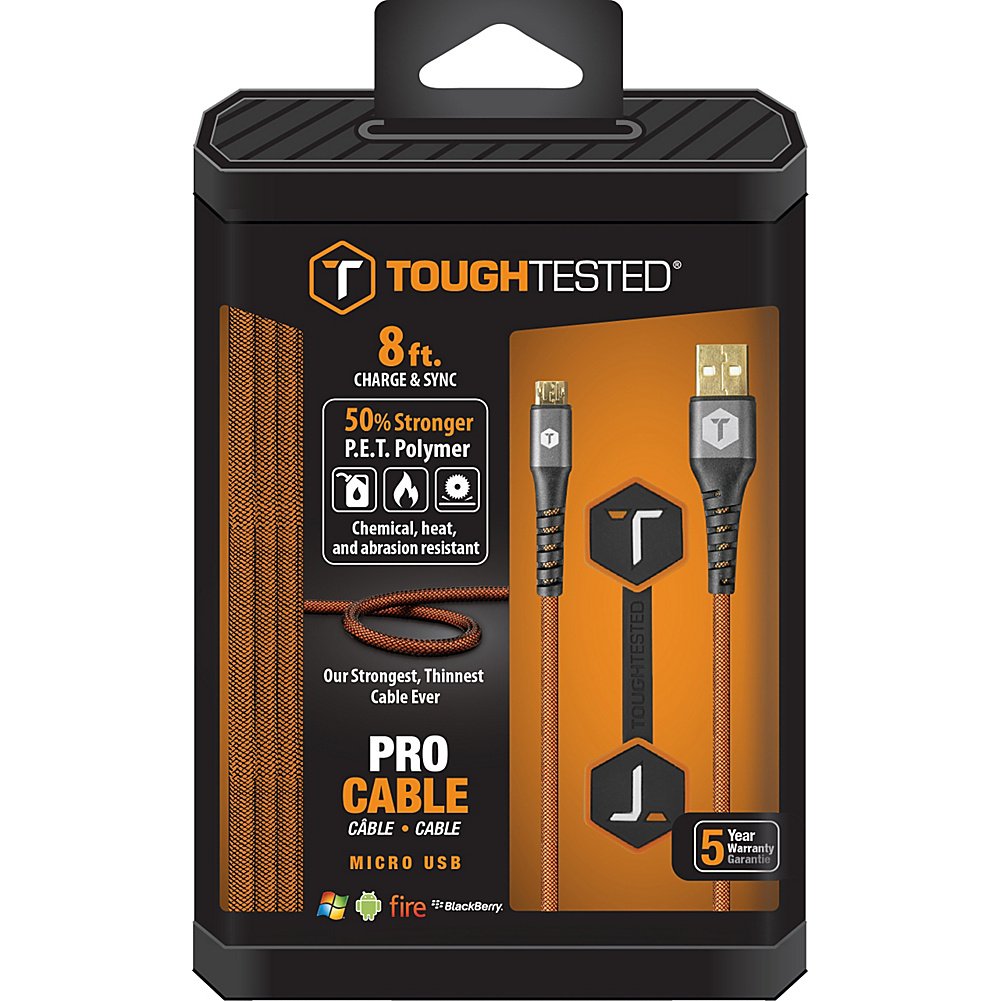 ToughTested 8' PRO Armor Weave Cable w/Slim tip: Micro USB (Black)