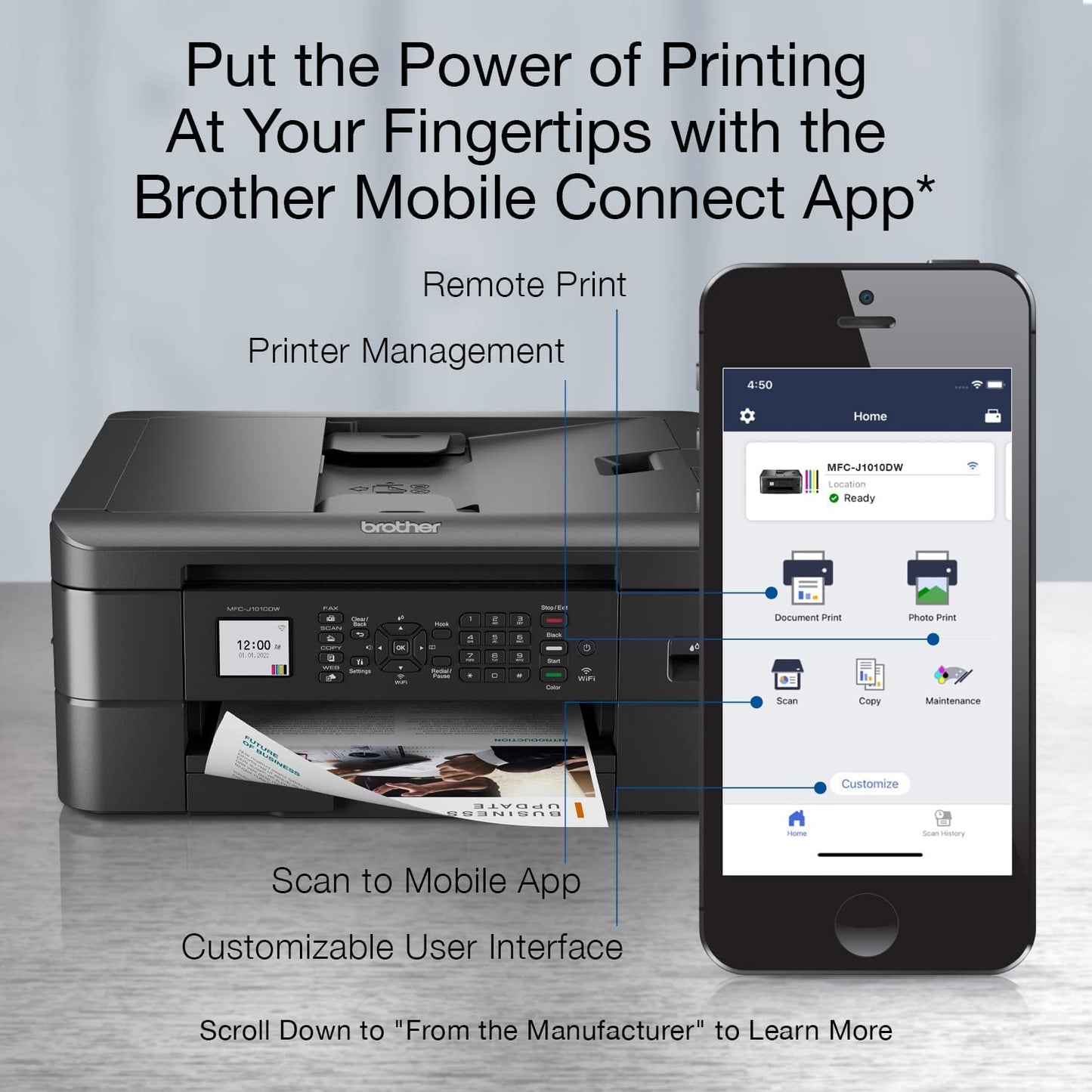Brother MFC-J1010DW Wireless Color Inkjet All-in-One Printer with Mobile Device and Duplex Printing, Refresh Subscription and Amazon Dash