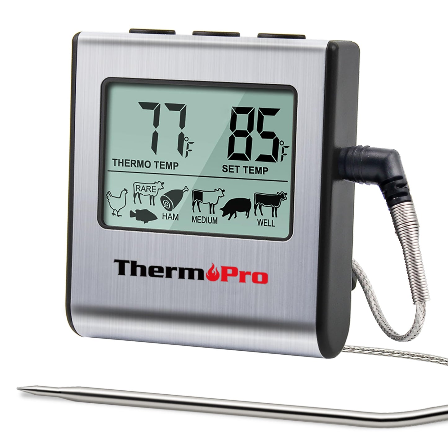 ThermoPro TP16 Digital Meat Thermometer with Large LCD, Timer & Stainless Steel Probe for Oven, Smoker, BBQ & Kitchen