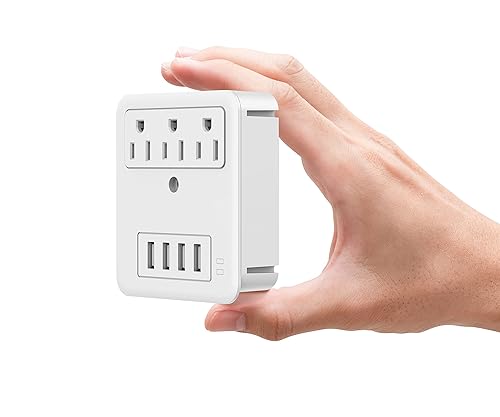 LAX Gadgets Multi-Plug Outlet Extender with Reliable Surge Protector Circuit - Suitable for Home, Office, & School Usage | 3 Wall Outlets and 4 USB