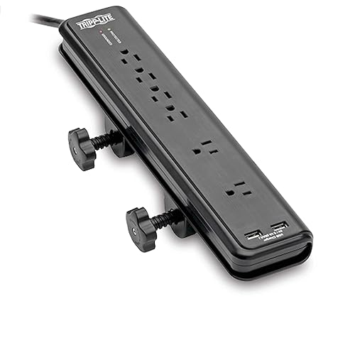 Tripp Lite 6-Outlet Surge Protector Power Strip with Desk Clamp Mount, 6 Foot / 1.83M Cord, 2100 Joules Protection, Dual USB, 40,000 Insurance