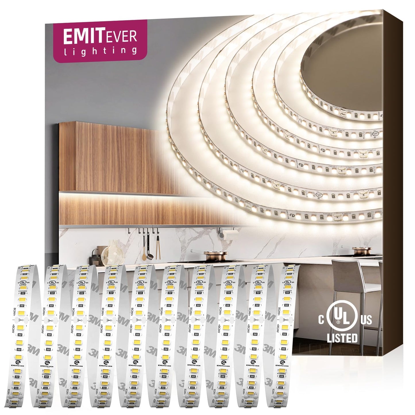 EMITEVER LED Strip Lights Neutral White, 4000K 24V LED Tape Light 25ft UL Listed, Ra 95+, IP30, 2.9W/ft, 240+Lumens/ft, 900LEDS/Spool, UL Listed 5