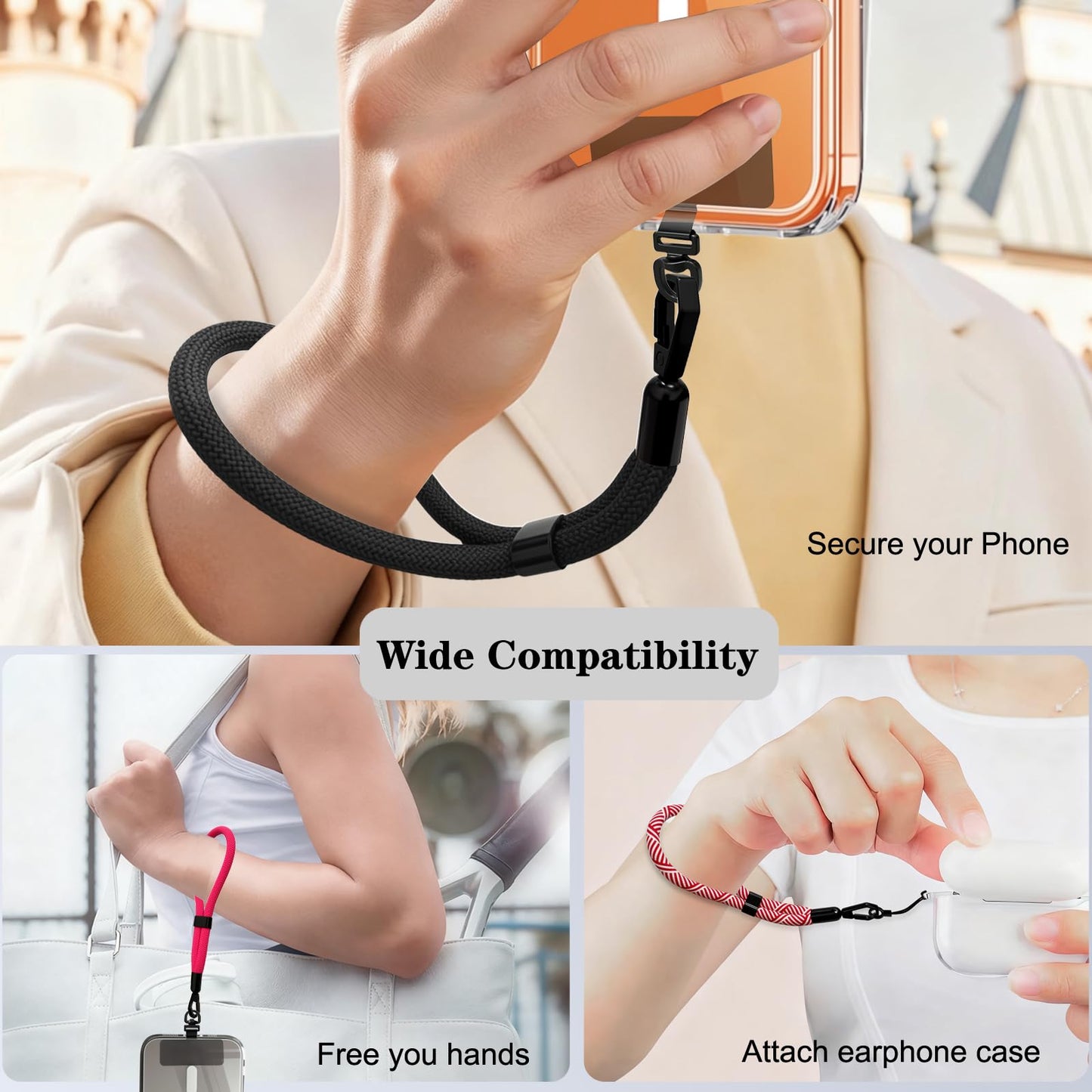 Yudaky Phone Lanyard, 2 Pack Adjustable Cell Phone Lanyard Hand Phone Wrist Strap with Tether Tabs for Smartphones (Black)