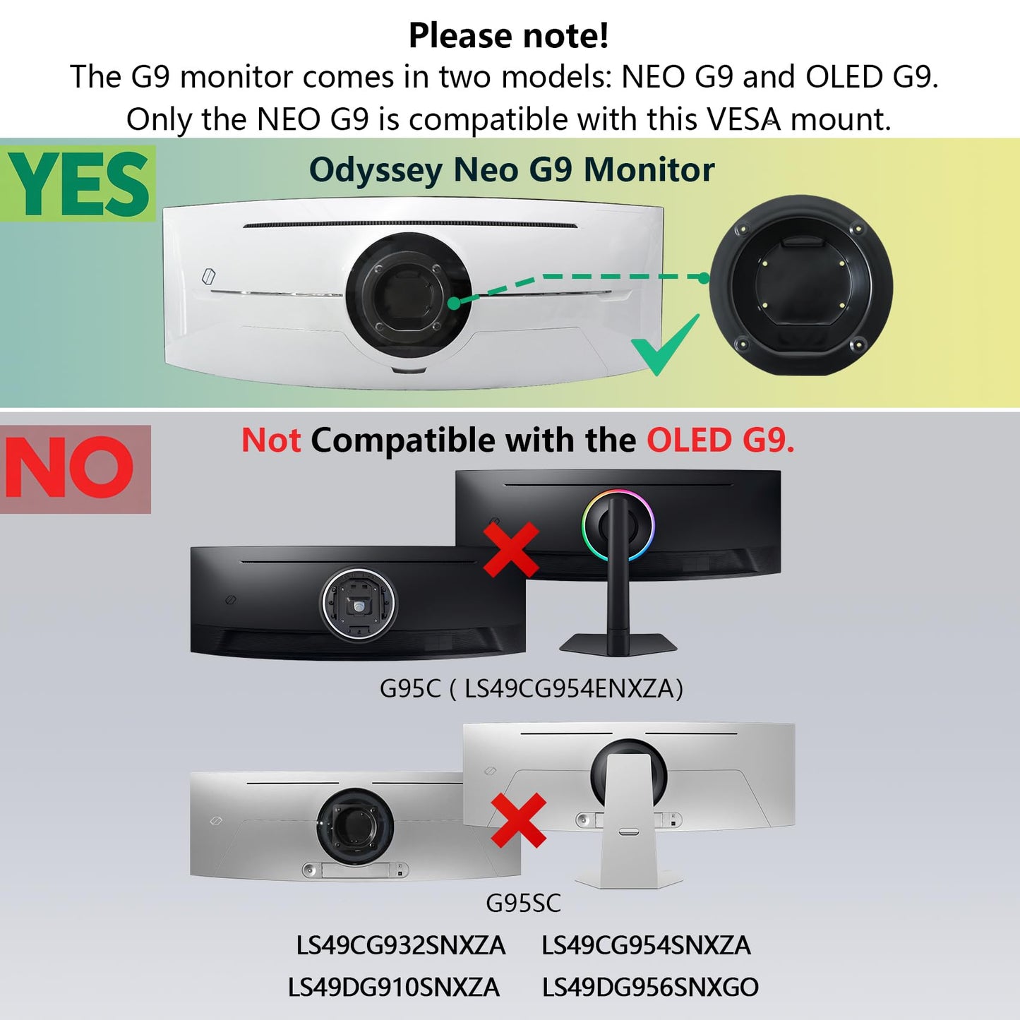 Odyssey G9 VESA Adapter Compatible with Samsung Odyssey Neo G9 49 inch G95T G97T G95NA Monitor Wall Mount LC49G95TSSNXZA LC49G97TSSNXDC LS49AG952NNXZA