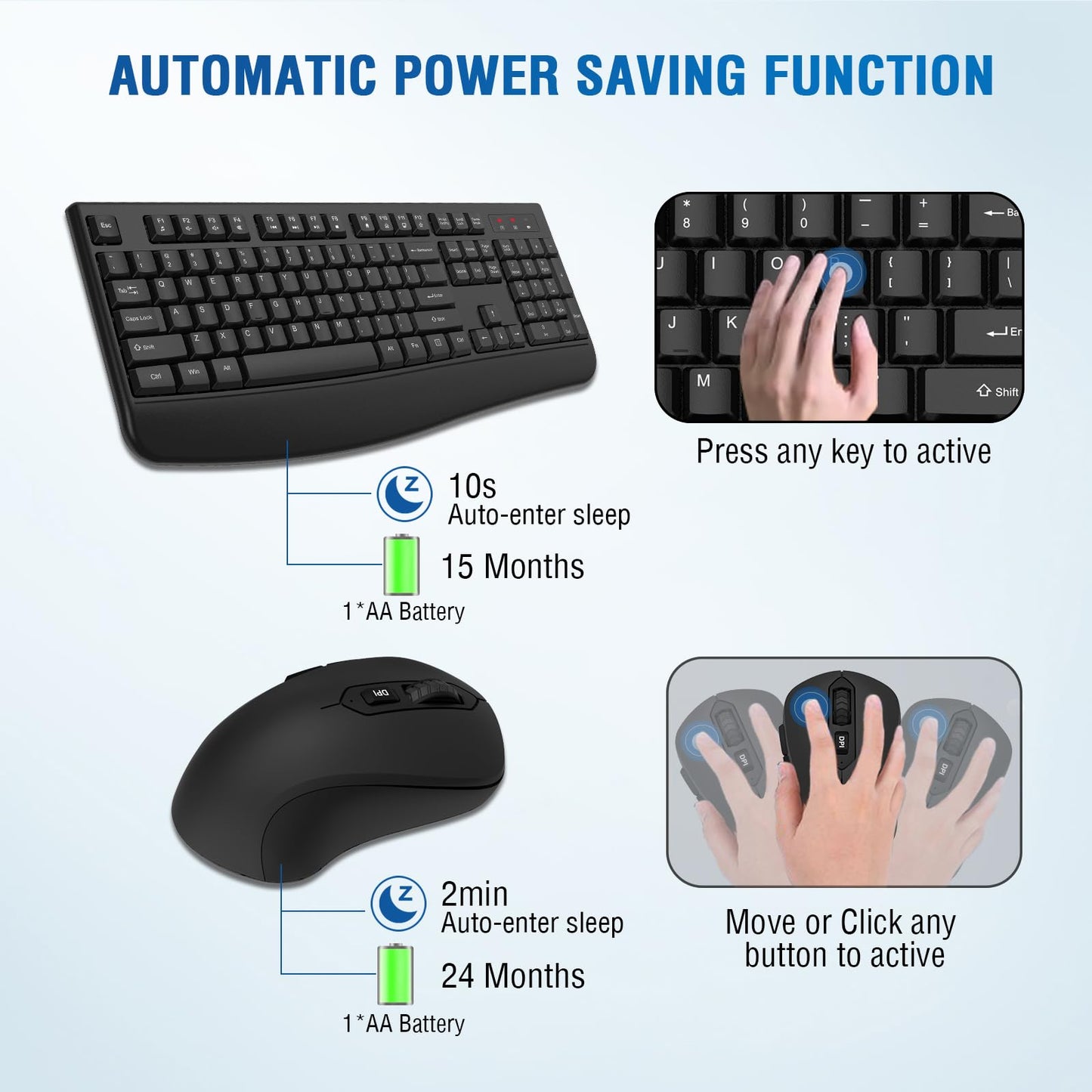 Wireless Keyboard and Mouse Combo, Full-Sized 2.4GHz Wireless Keyboard with Comfortable Palm Rest and Optical Wireless Mouse for Windows, Mac OS
