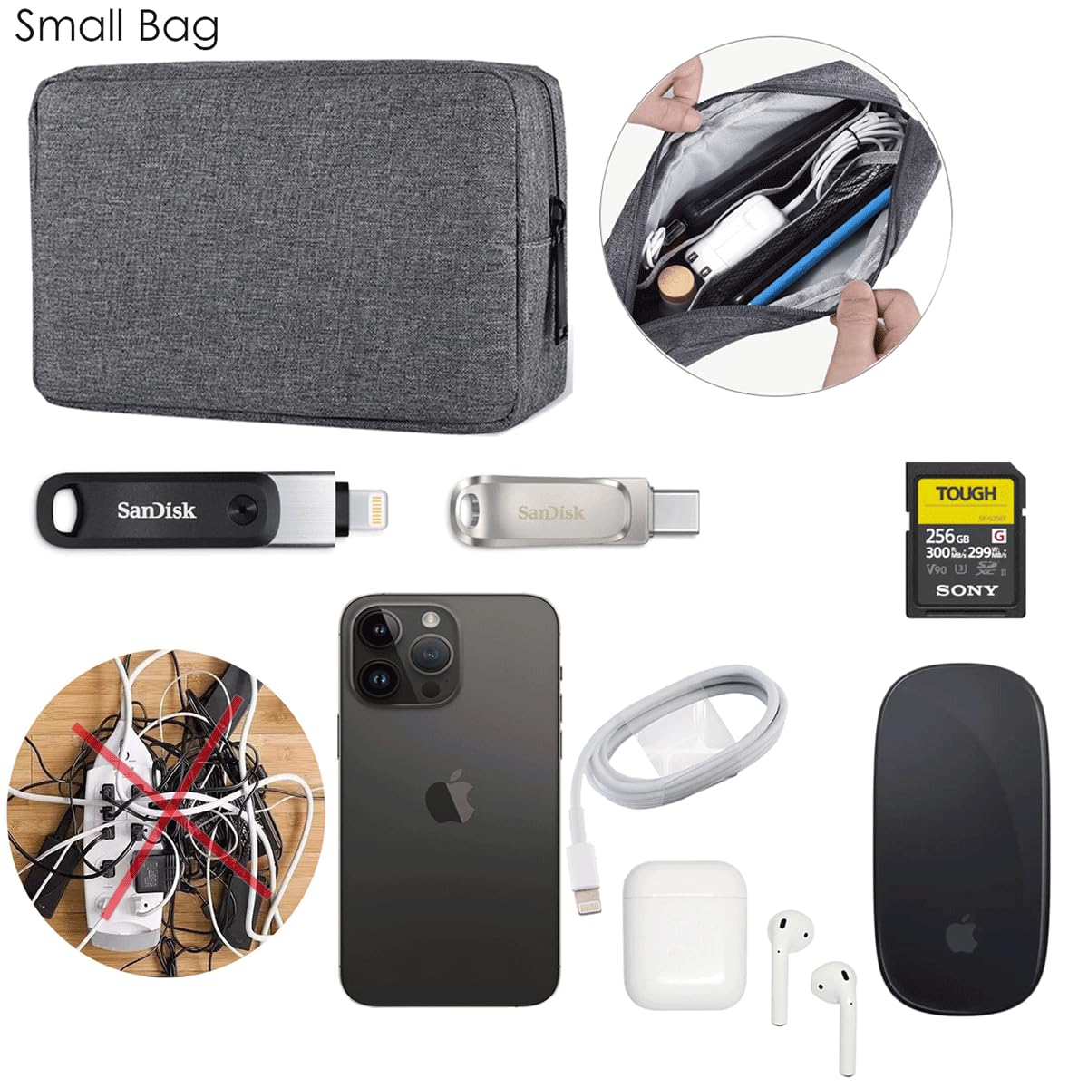 CAAORDKSO Electronics Organizer Travel Case, Travel Cable Organizer Pouch Electronic Accessories Carry Case Portable Waterproof Storage Bag for Hard