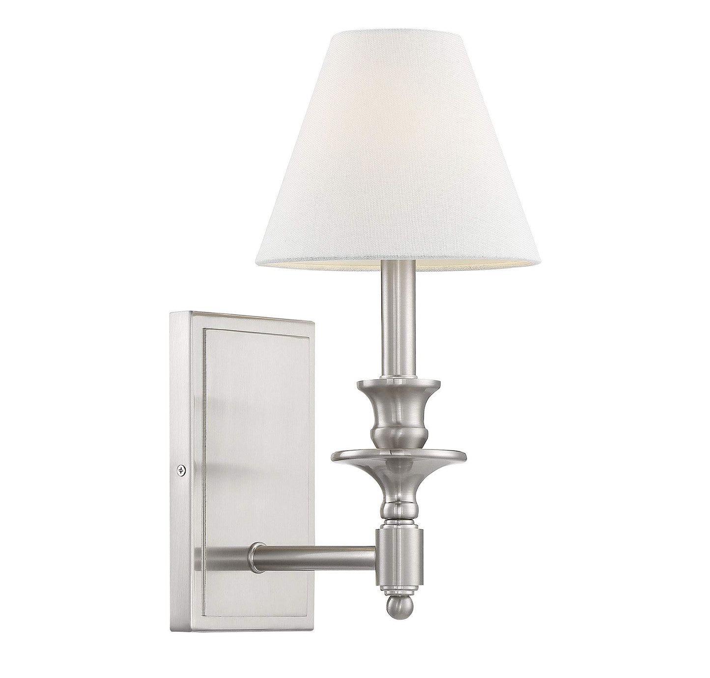 Savoy House 9-0700-1-SN Washburn Traditional Bohemian White Linen Wall Sconce, 1-Light 60 Watt, 15" H x 7" W, Satin Nickel