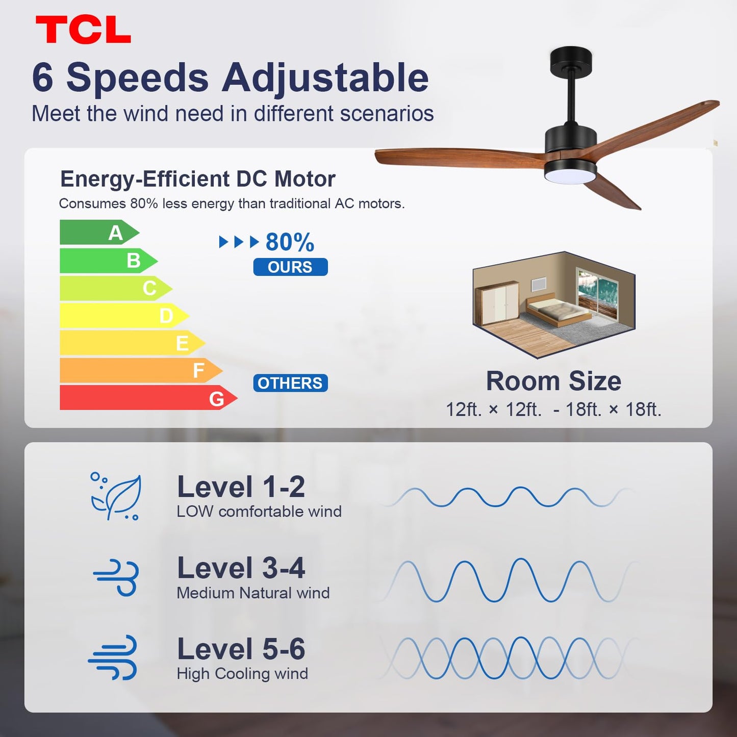 TCL 52" Walnut Droprod Ceiling Fan with Light & Remote