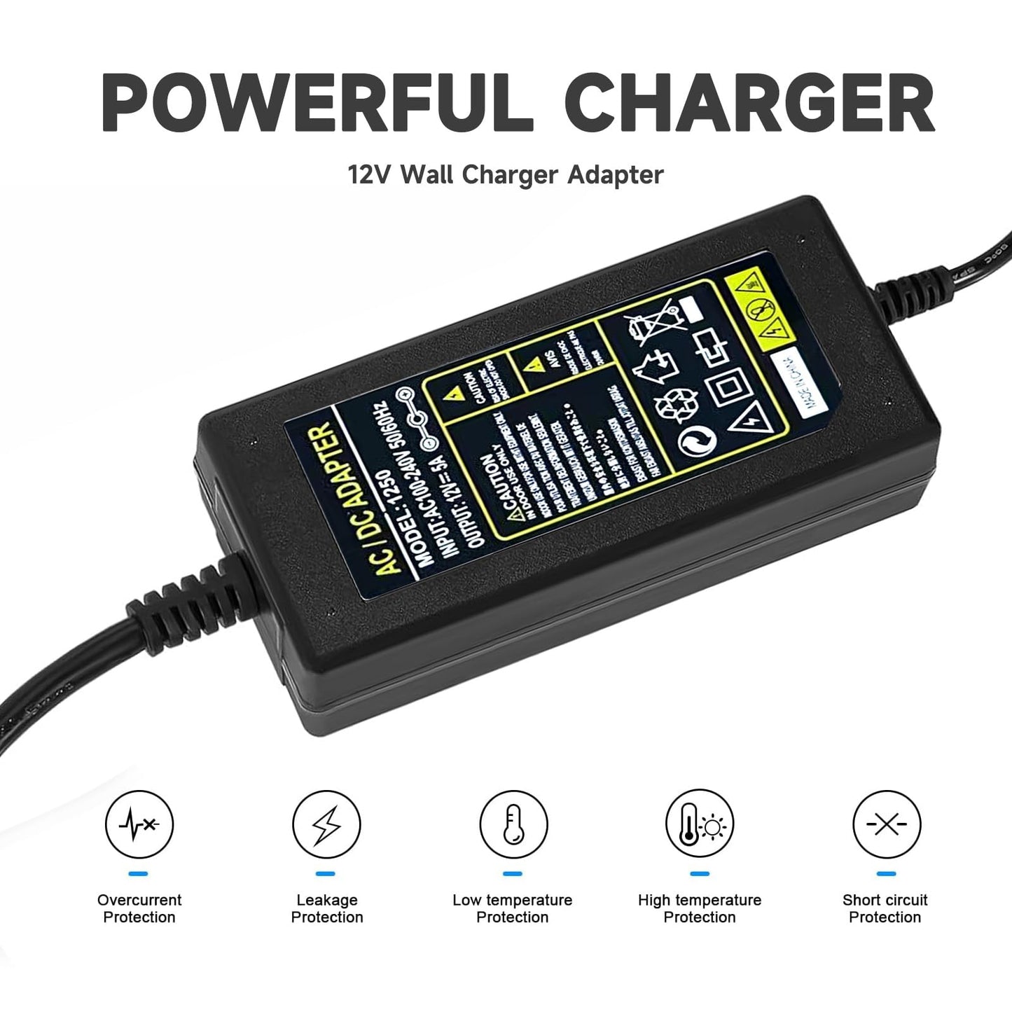 Power Adapter 12V 5A 4A 3A 2.5A 2A 1A AC DC Power Supply Cord Cable 5.5x2.1mm for Sceptre EC Series Monitor,ONN,AOC,Dell,Webcam, Router, Projector…