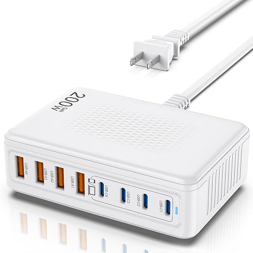 200W GaN 8-Port USB C Charging Station, PD 65W Multi-Device Charger