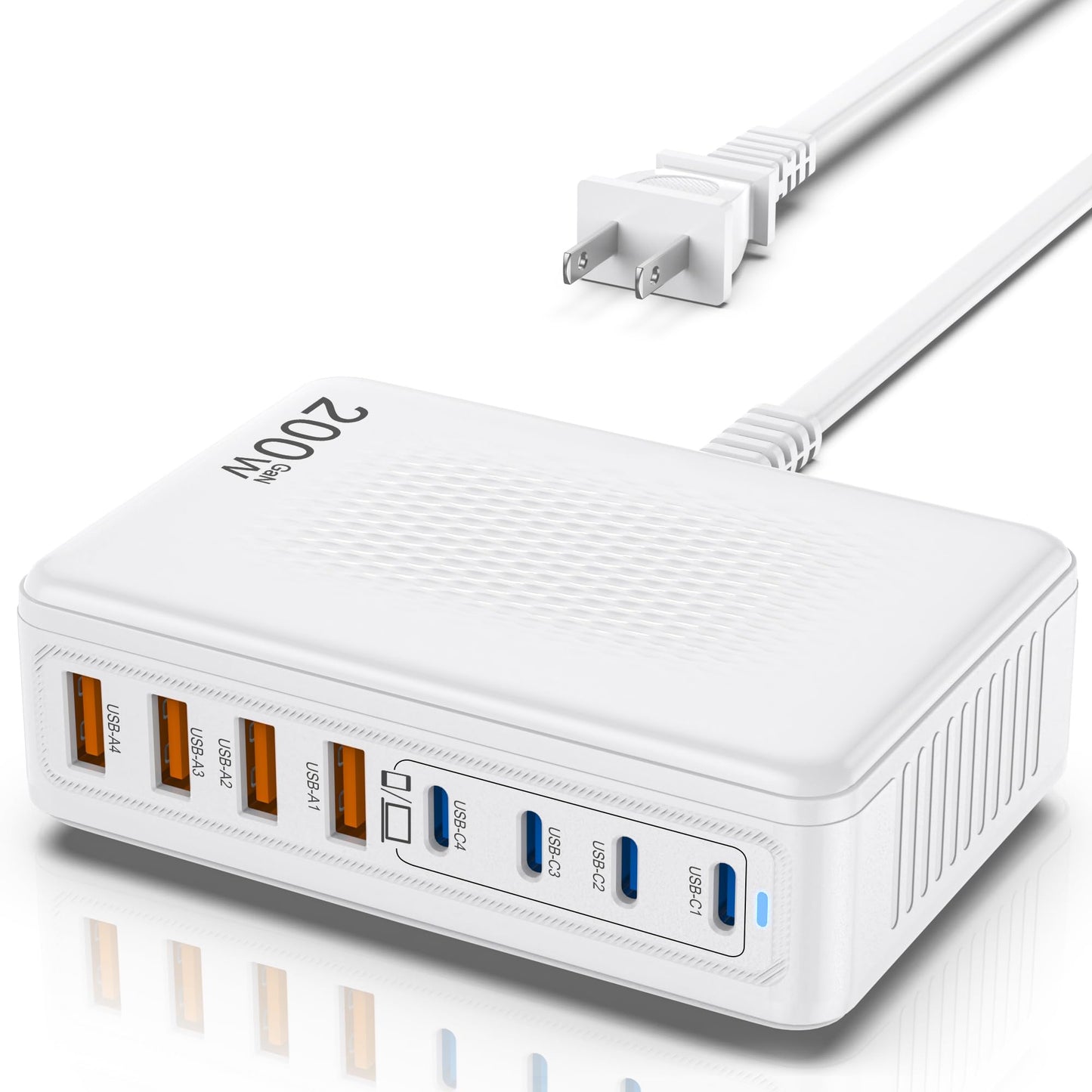 200W GaN 8-Port USB C Charging Station, PD 65W Multi-Device Charger