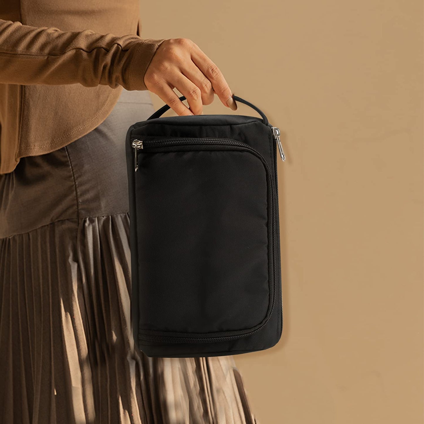 CUBETASTIC Small Makeup Bag – Travel Cosmetic Pouch Organizer for Women & Girls, Durable Black Oxford Cloth Makeup Case