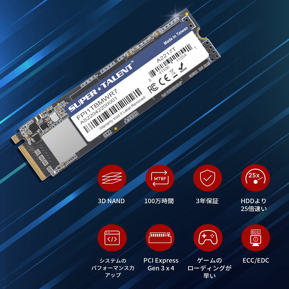 Super Talent M.2 PCIe NVMe EX 1TB FPI1TBMWR7 PCIe Gen 3X4