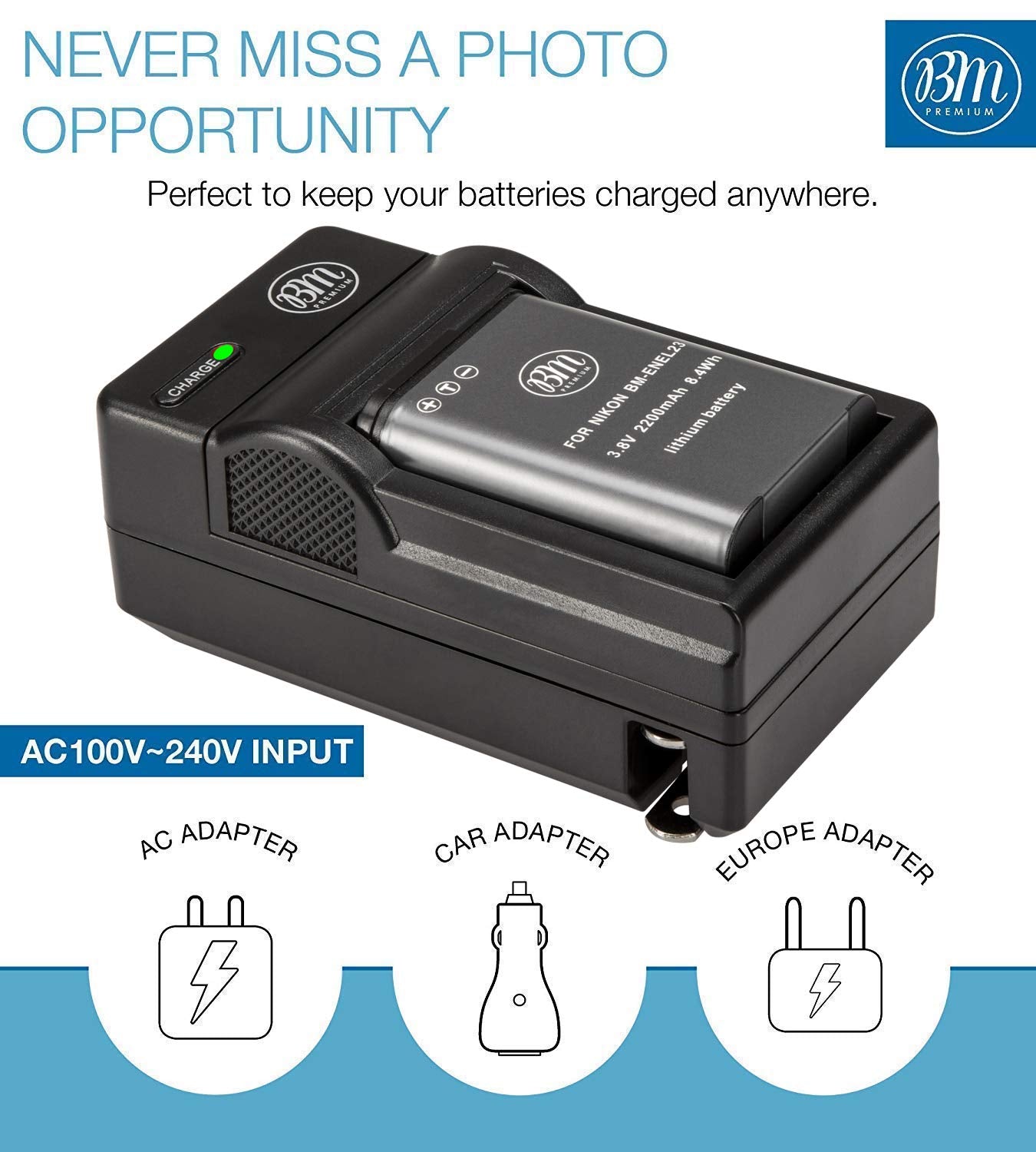BM Premium Pack of 3 EN-EL23 Batteries and Battery Charger for Nikon Coolpix B700, P900, P600, P610, S810c Digital Camera