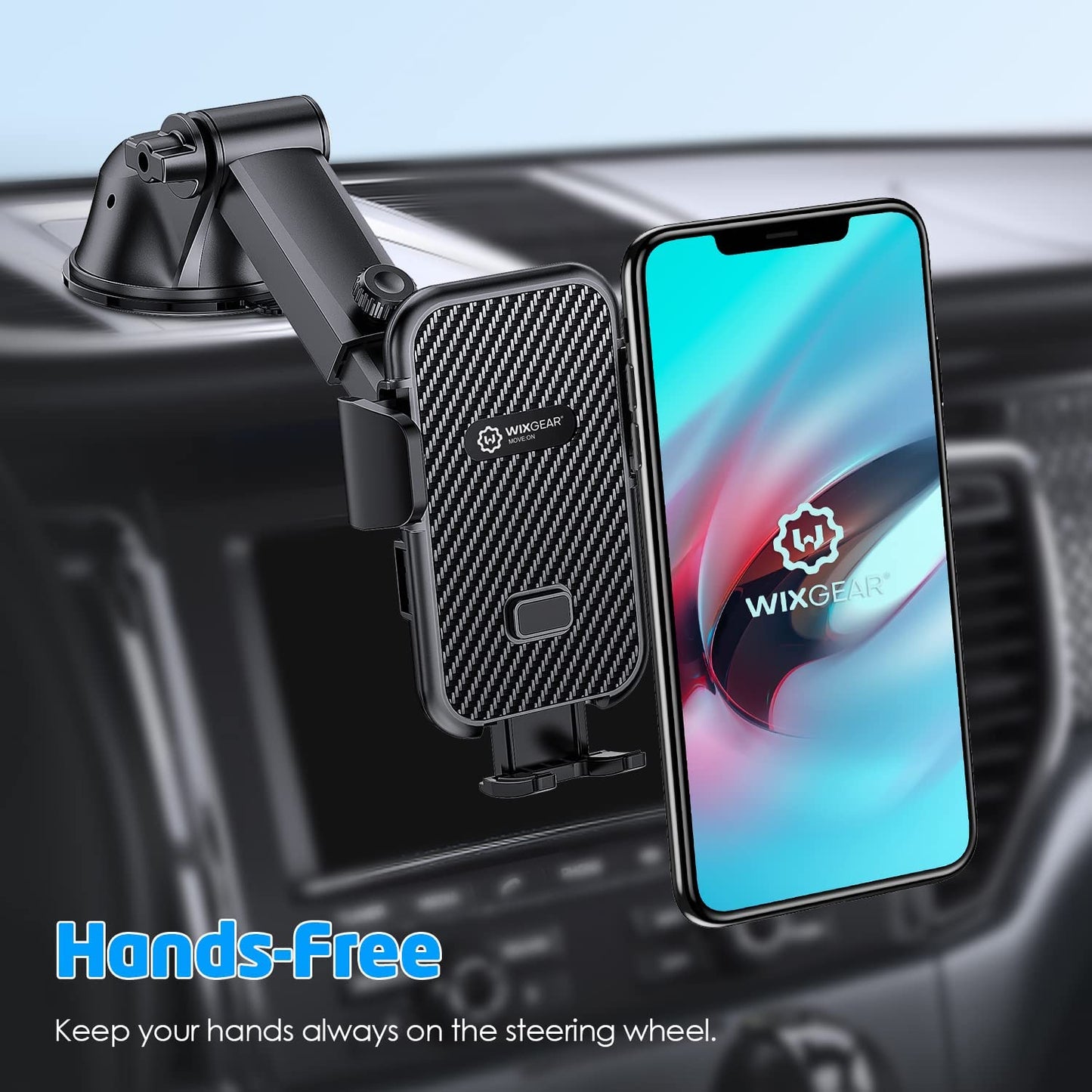 WixGear Universal Phone Holder for Car, Windshield Mount and Dashboard Mount Holder for Cell Phones and Tablets with Long Adjustable Arm (Automatic