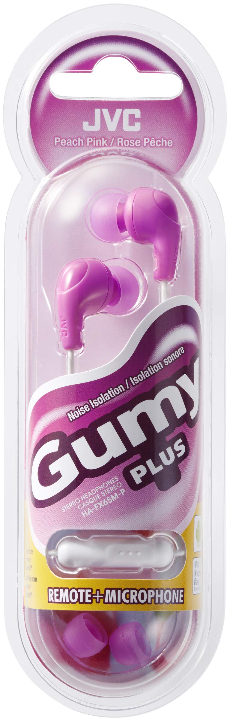 Gumy Plus Earbuds with Mic and Remote for Connected Devices - Silicone Ear Pieces - Pink