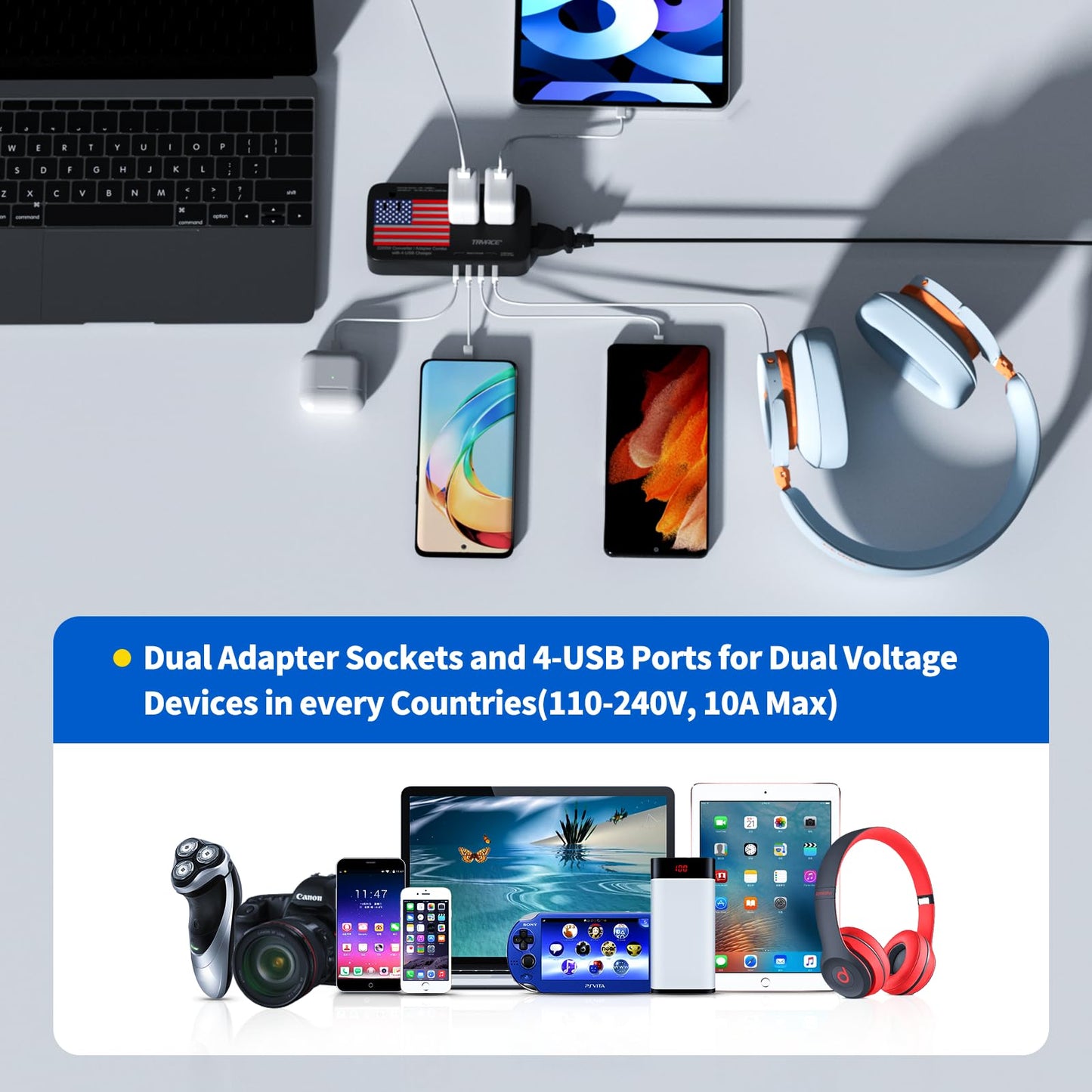 TryAce 2200W Exclusive Voltage Converter, 10A Travel Adapter with 4-Port USB,Power Converter Step Down 220V to 110V for Hair…