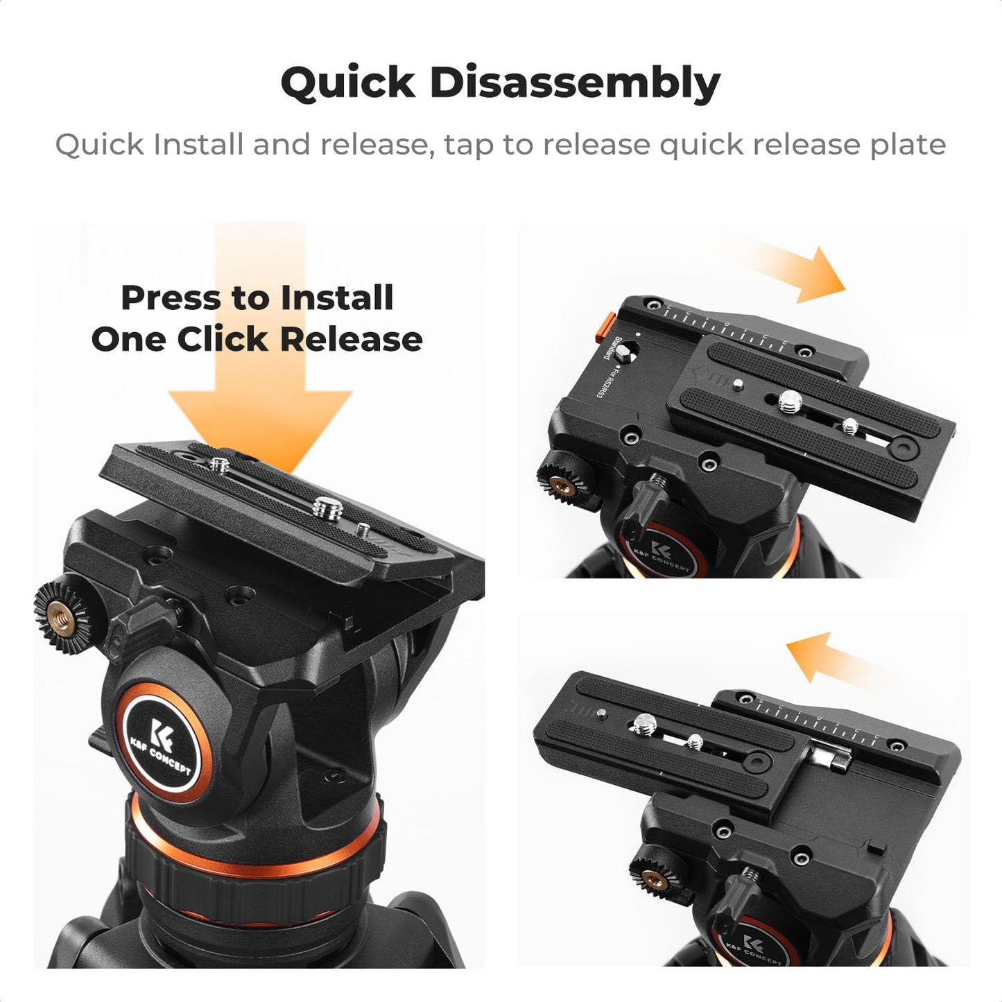 K&F CONCEPT Professional Fluid Head, Lightweight Fluid Video Head Silky-Smooth Stable Tripod Head Mount Max Load 17.6lbs/8kg, Net Weight 1.32KG Tripod