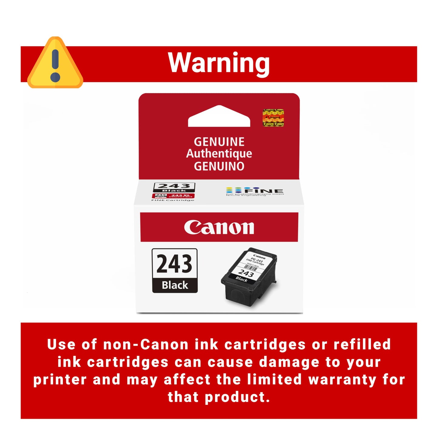 Canon PG-243 Genuine Black Ink Cartridge, Compatible with iP2820, MX492, MG2420/2520/2920/2922/2924/3020/2525, TS3120/302/302a/202/4520/3320