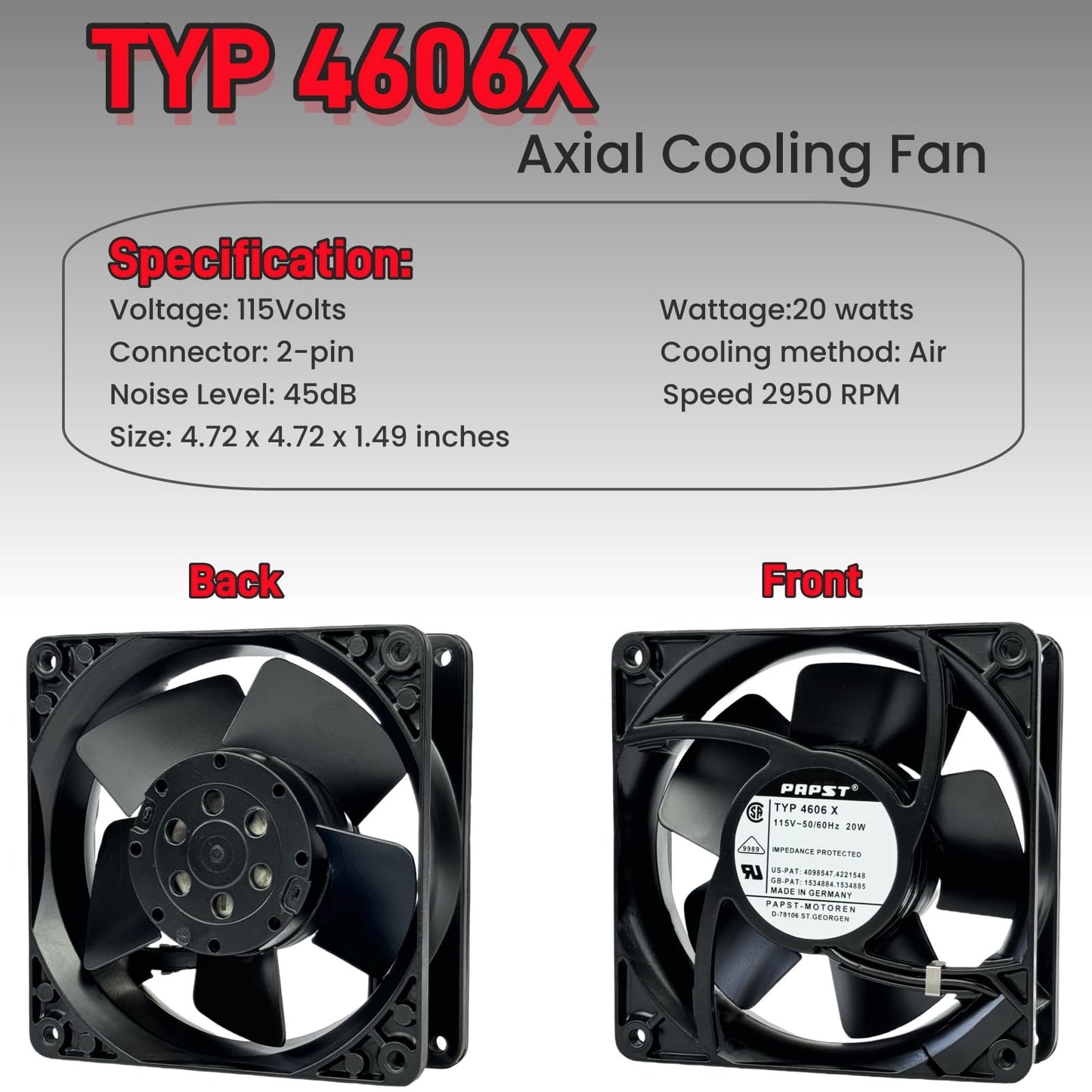 for PAPST TYP 4606X 115V 50/60Hz 120MM 20W 12038 All-Metal high Temperature Resistant Cooling Fan