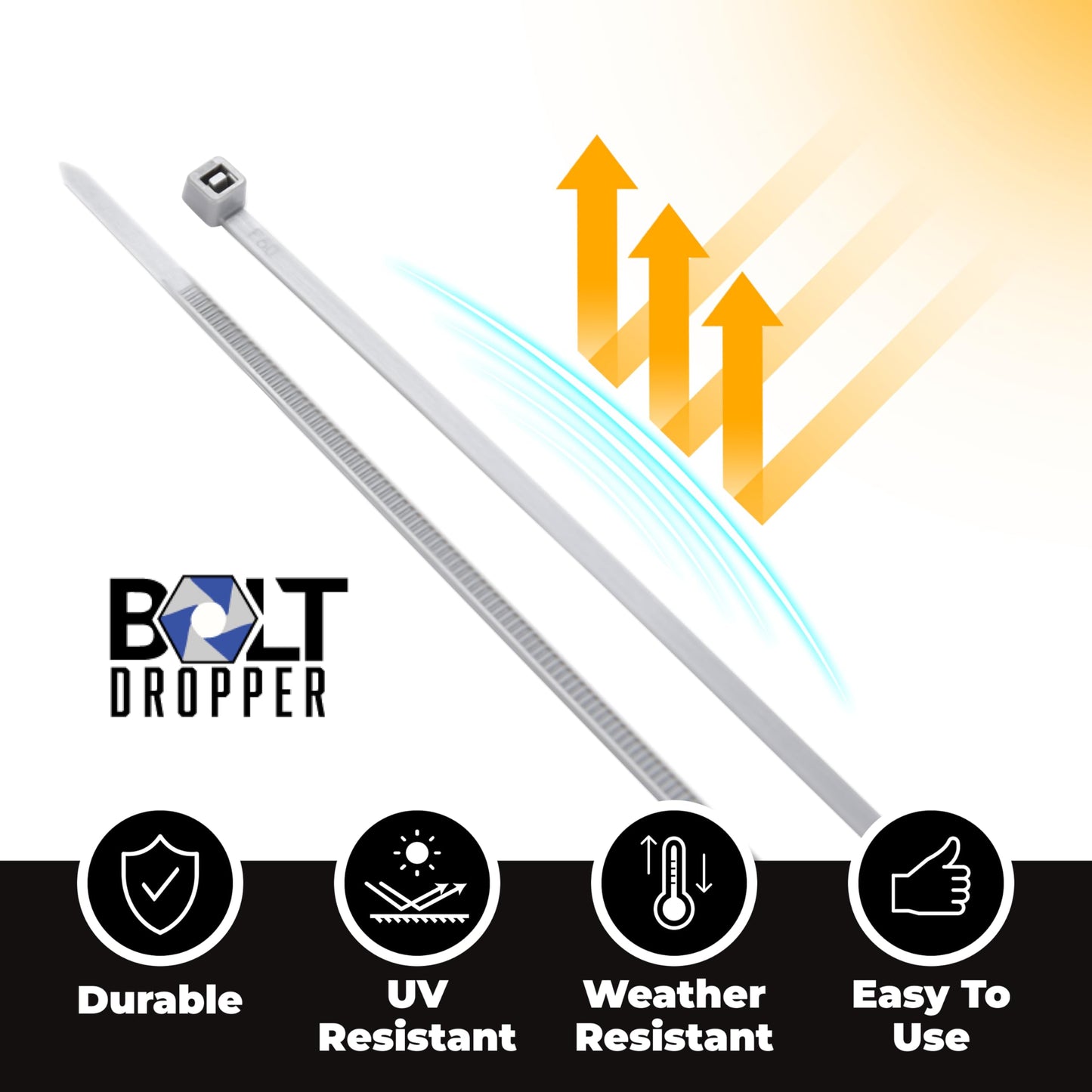 Bolt Dropper Zip Ties Pack of 100-12'' Gray Heavy Duty Cable Ties - 40lb Strength Self-Locking Nylon Wire Ties - Weather-Resistant Zip Tie for Cable