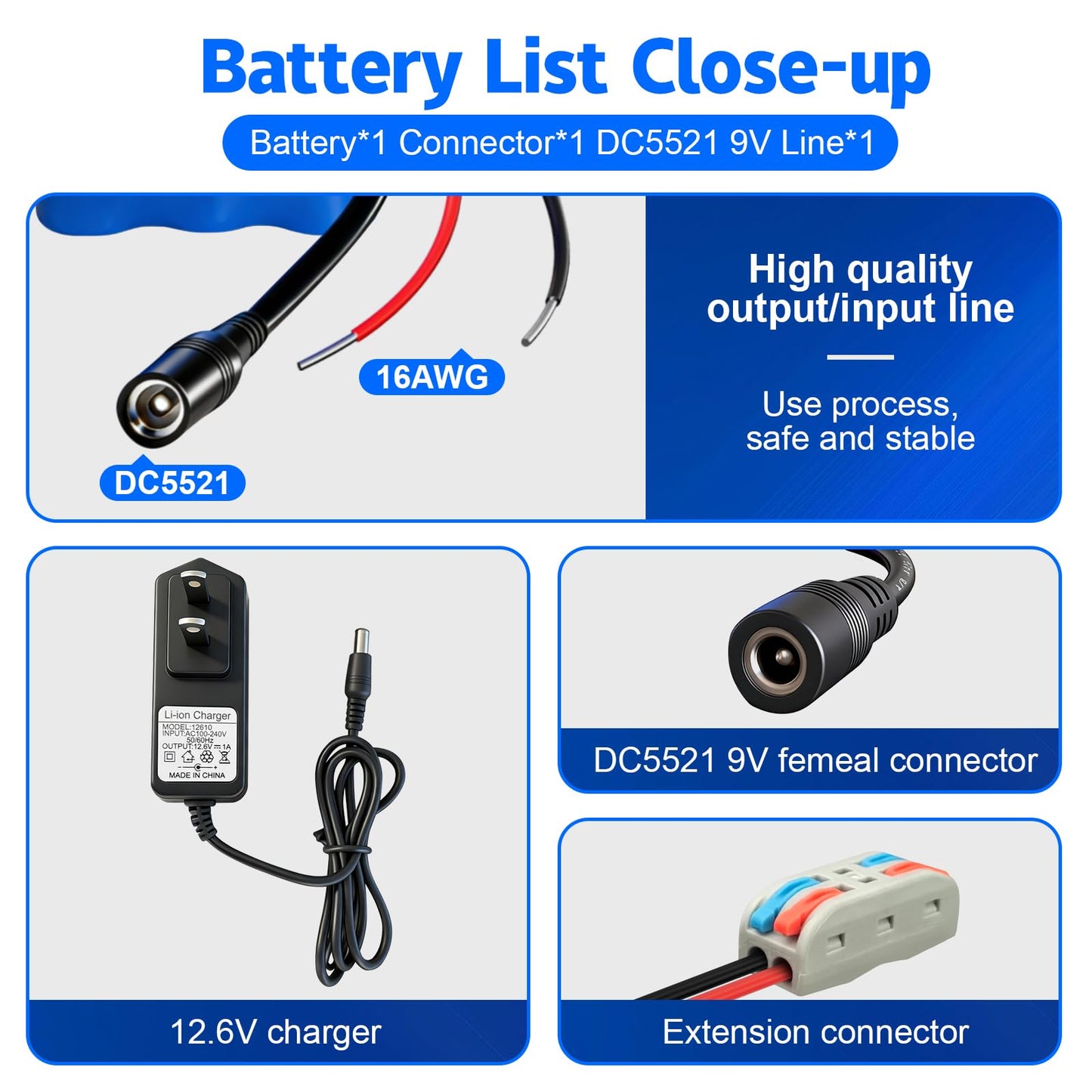 12V 1200mAh Rechargeable Li-ion Battery with Charger, Bare Leads Wire Battery Pack Perfect for DIY Project, Speakers, RC Car, Robot Toys, LED Light