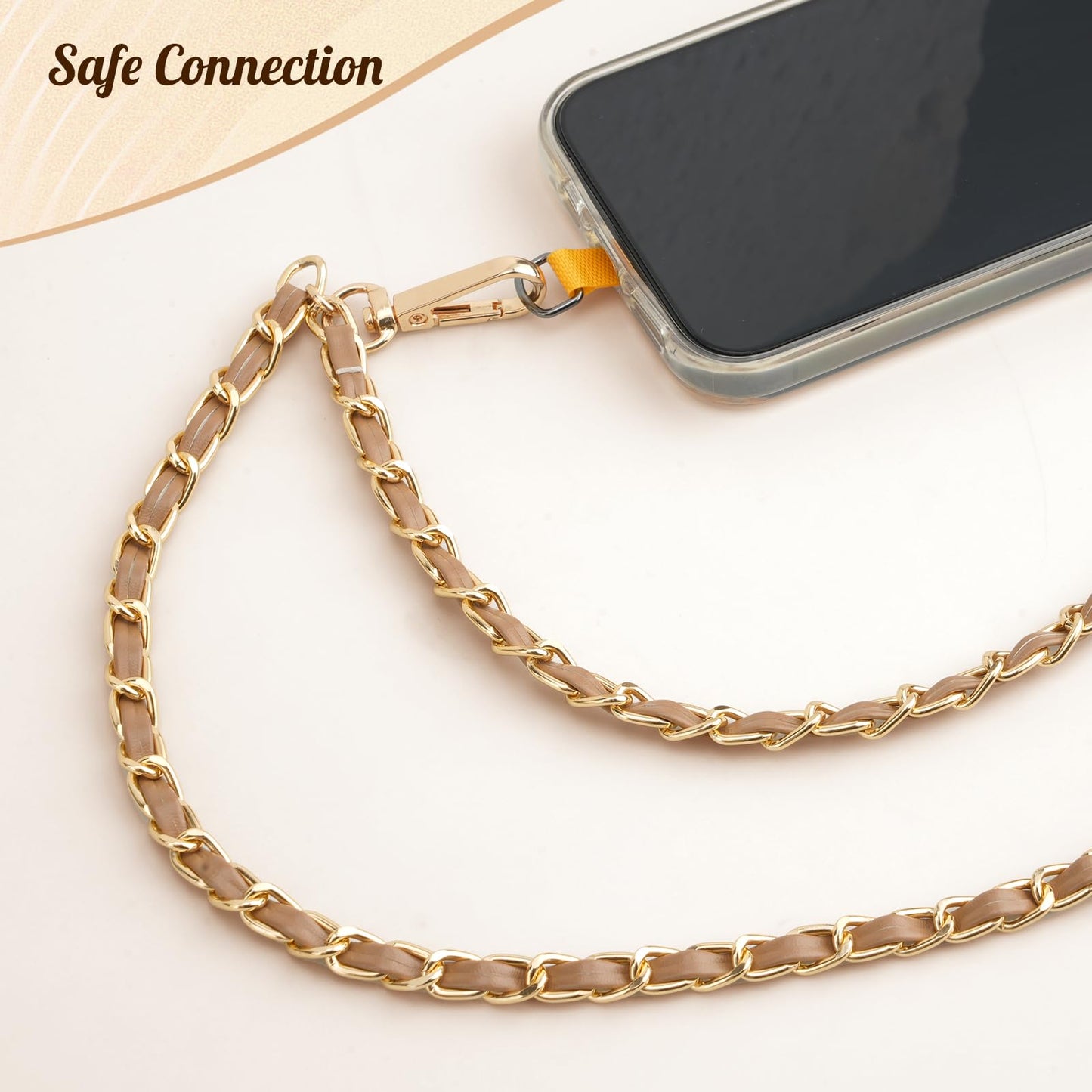 TiMOVO Metal Phone Lanyard Strap for iPhone 16/15 and Most Smartphones, Universal Anti-Theft Crossbody Chain Neck Holder, Khaki