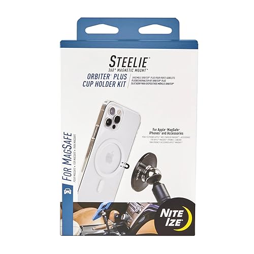 Nite Ize Steelie Orbiter Plus Cup Holder Kit - MagSafe Car Accessory for Phone Holder - Alternative to Car Dashboard Mount & Vent Mounts - Universal