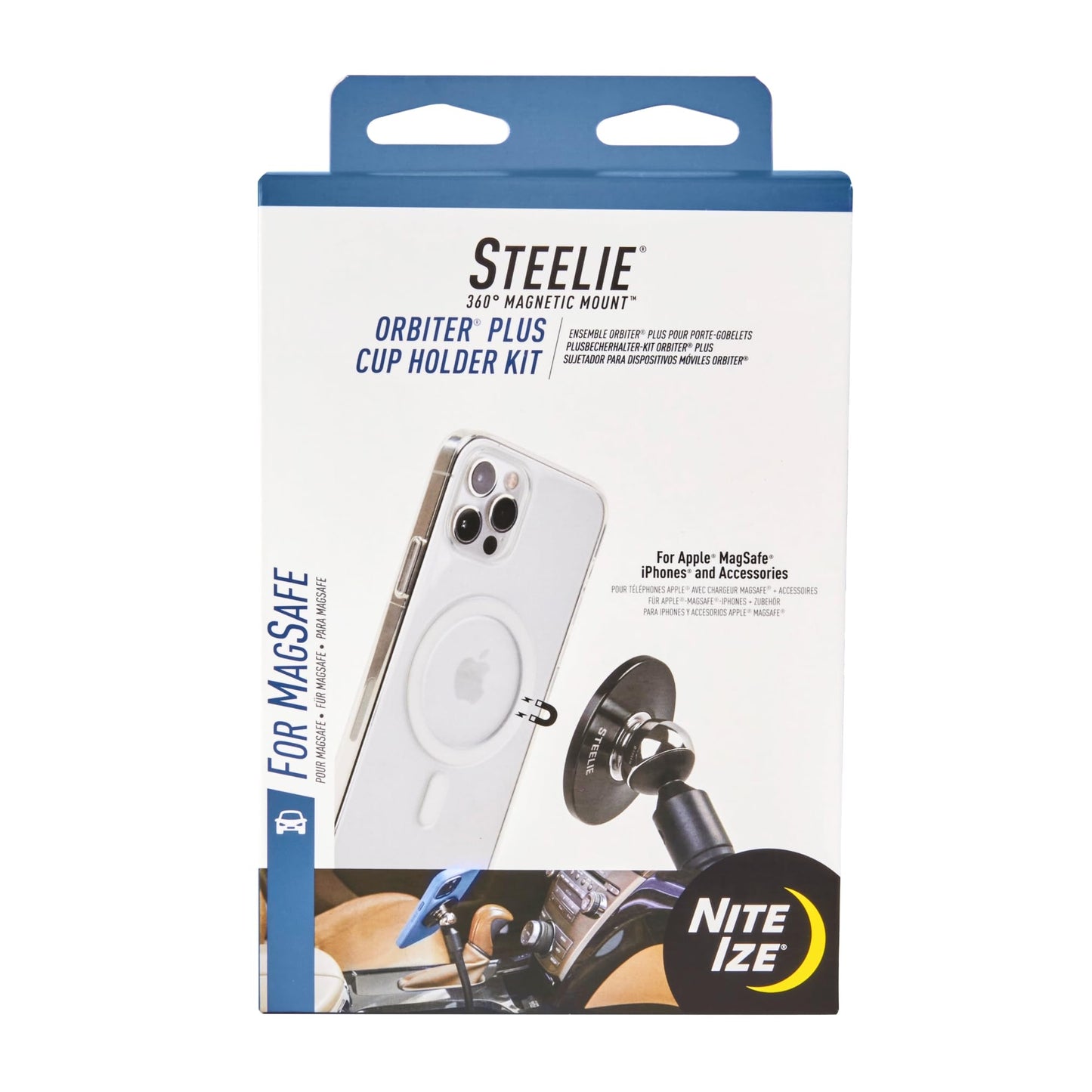 Nite Ize Steelie Orbiter Plus Cup Holder Kit - MagSafe Car Accessory for Phone Holder - Alternative to Car Dashboard Mount & Vent Mounts - Universal