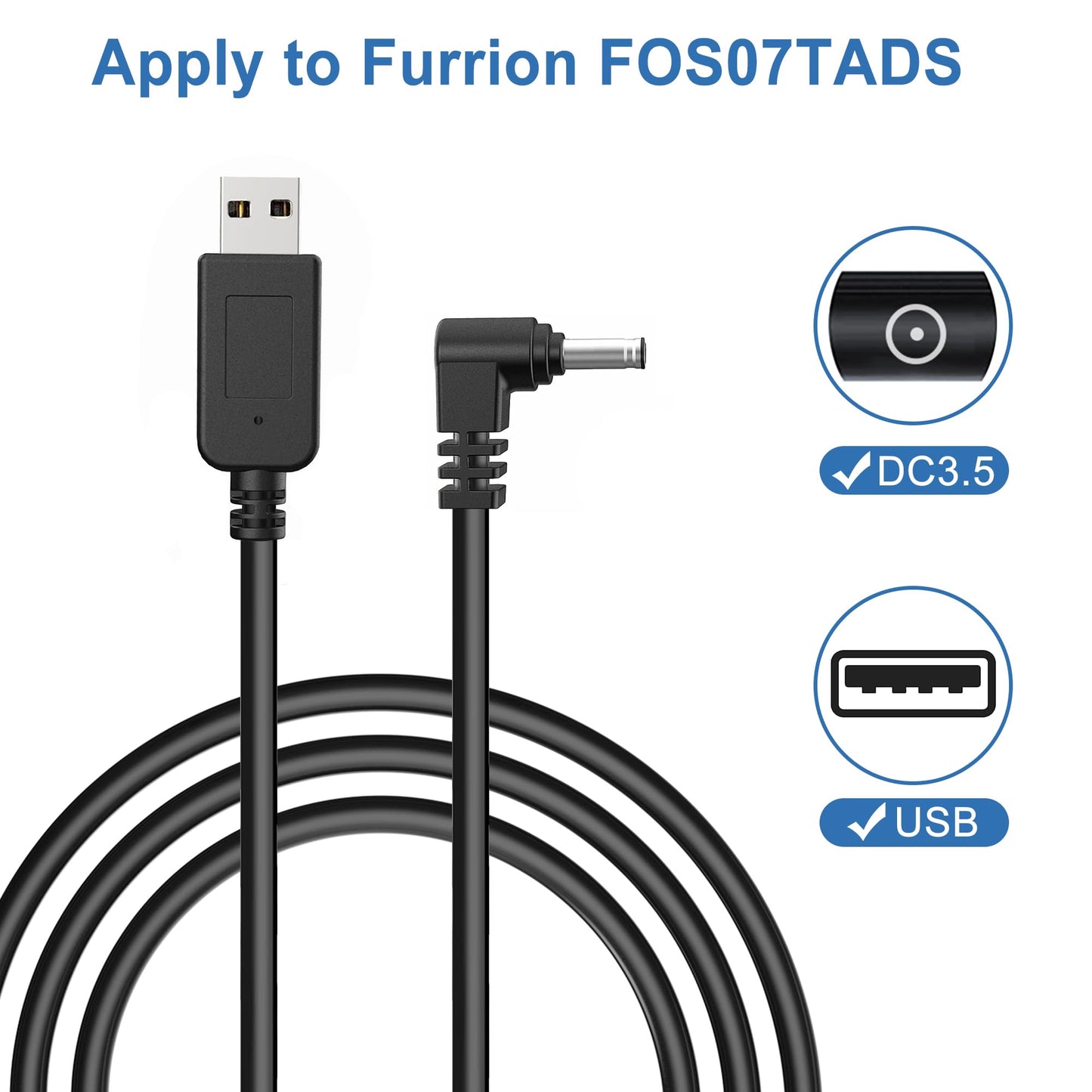 Car Charger Cable,USB to DC Plug Cable for Furrion FOS07TADS Vision S Monitor Power Supply Cord Replacement for FOS48TA-BL FOS48TAPK-BL Hitch Wireless