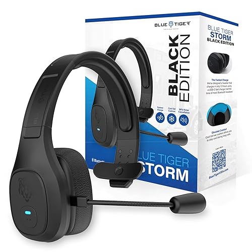 Blue Tiger Storm Black - Premium Trucker Bluetooth Headset - Wireless Noise Canceling Mono Headset with Mic - High-Fidelity Sound, 30-Hour Talk Time…