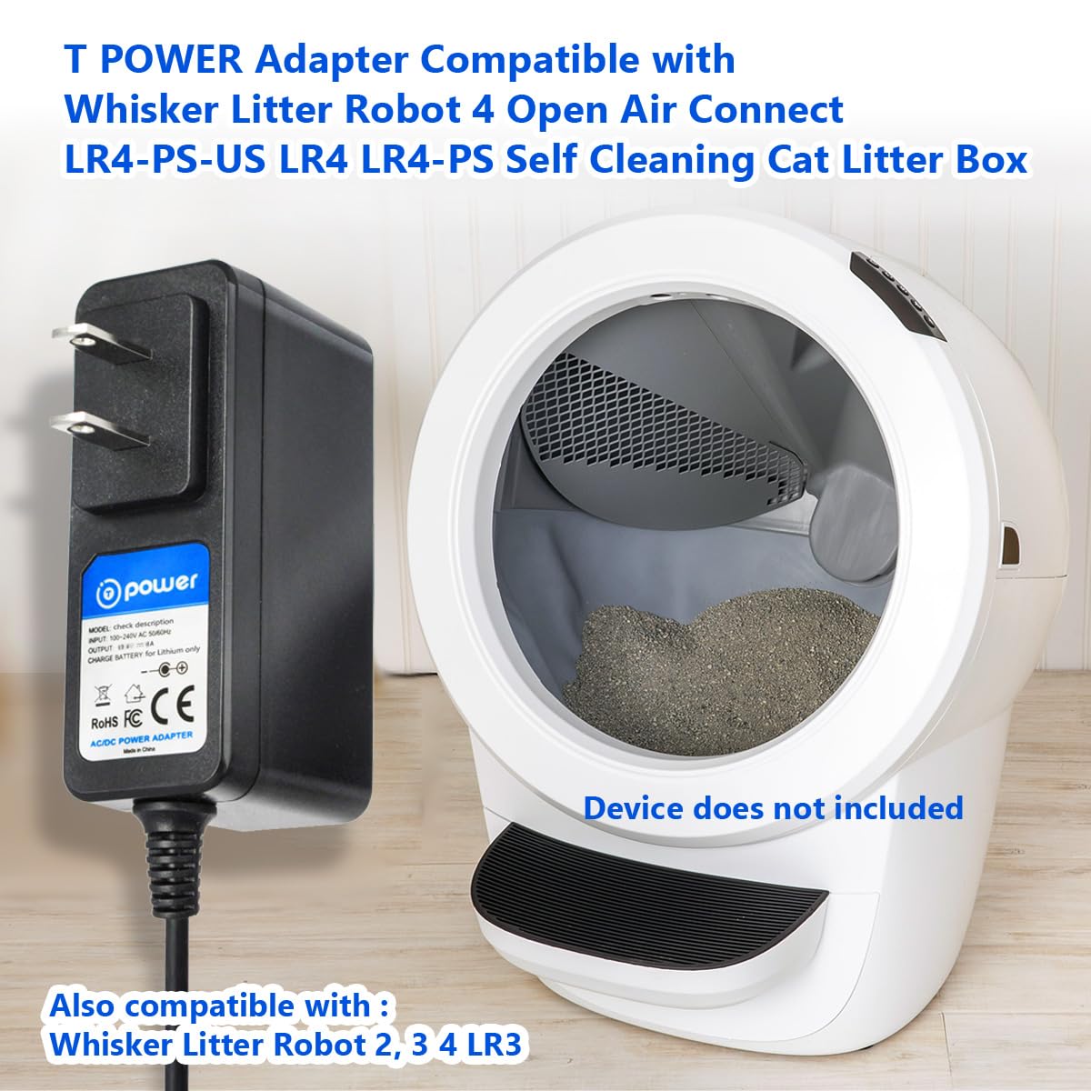 T POWER 15V Charger for Whisker Litter Robot 2, 3 4 LR3, LR4-PS-US LR3RE-1000, Litter-Robot 3 Connect Bubble Litter Robot 2,3, III 4 Open Air Self…