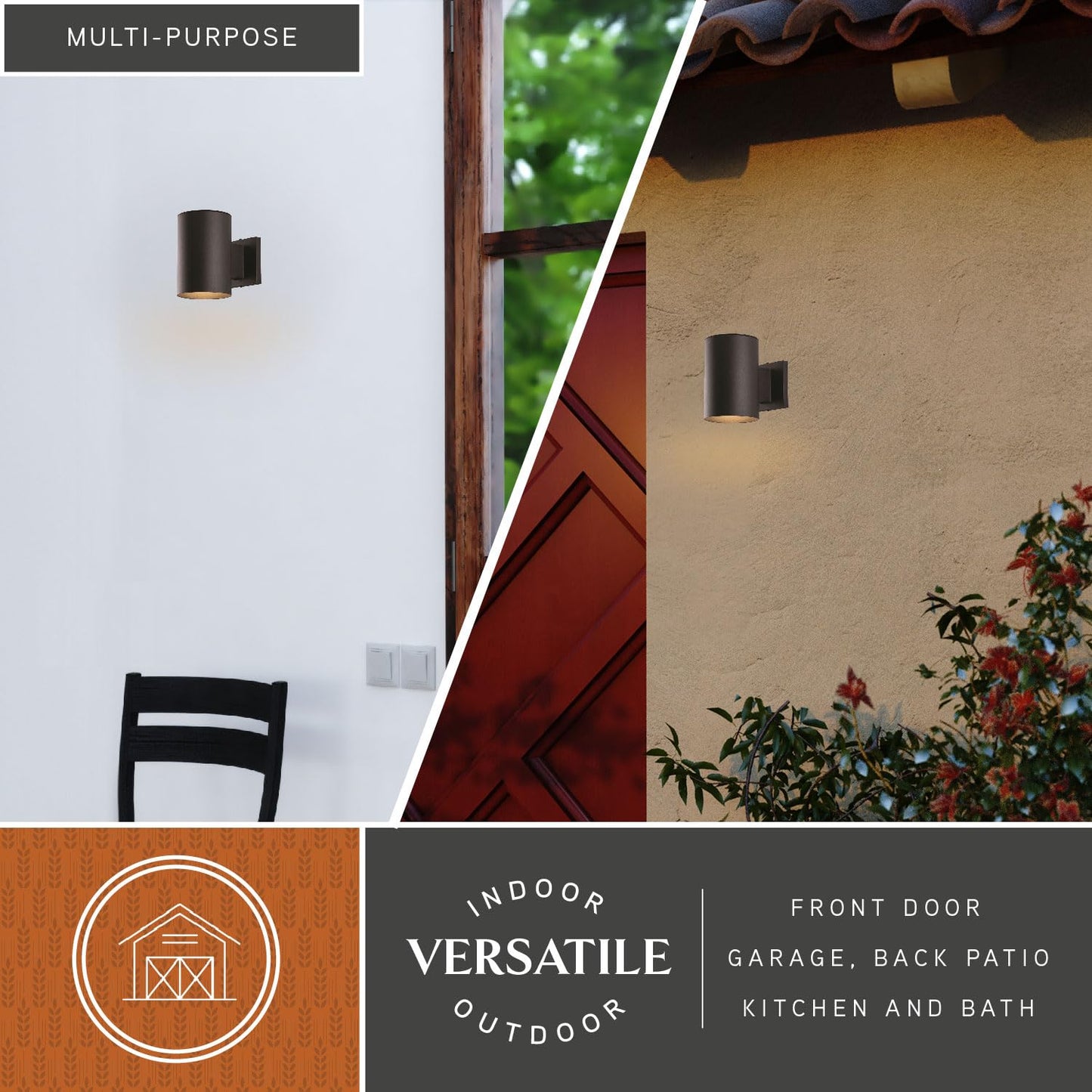 VAXCEL Chiasso Modern Outdoor Porch Light, 5" W x 7.25" H Black Cylinder Wall Sconce, Waterproof Dark Sky Wall Light for Porch, Patio, Deck, or Front