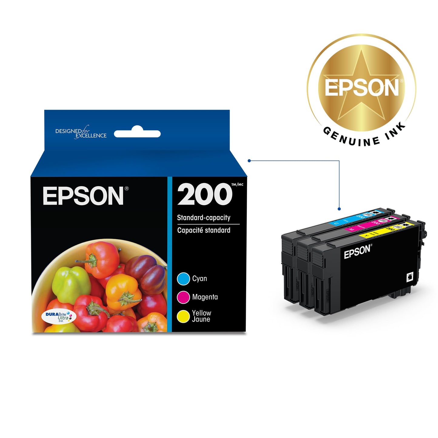 Epson 200 DURABrite Ultra Ink Standard Capacity Color Combo Pack (T200520-S) Works with Workforce WF-2520, 2530, 2540, Expression XP-200, 300, 310