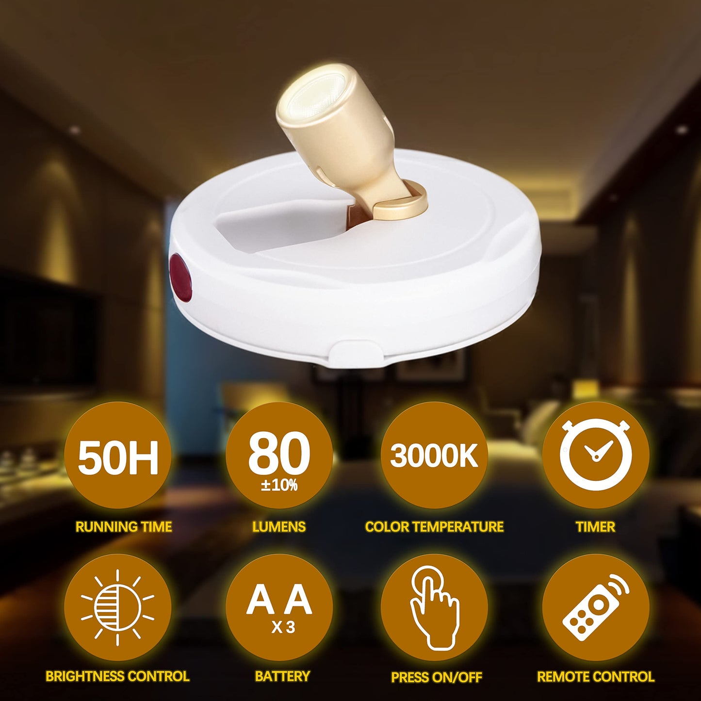 KANESIKI Battery Operated Spotlights, Cordless Picture Light, Dimmable Accent Lighting, Wireless LED Puck Lights, Stick on Lights with Remote