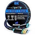 Maximm HDMI Extension Cable Male to Female (10 Feet), 8K & 10K Ultra HD, High-Speed, HDCP, ARC, 3D, 1080p to 2160p Video, 50Gbps Bandwidth