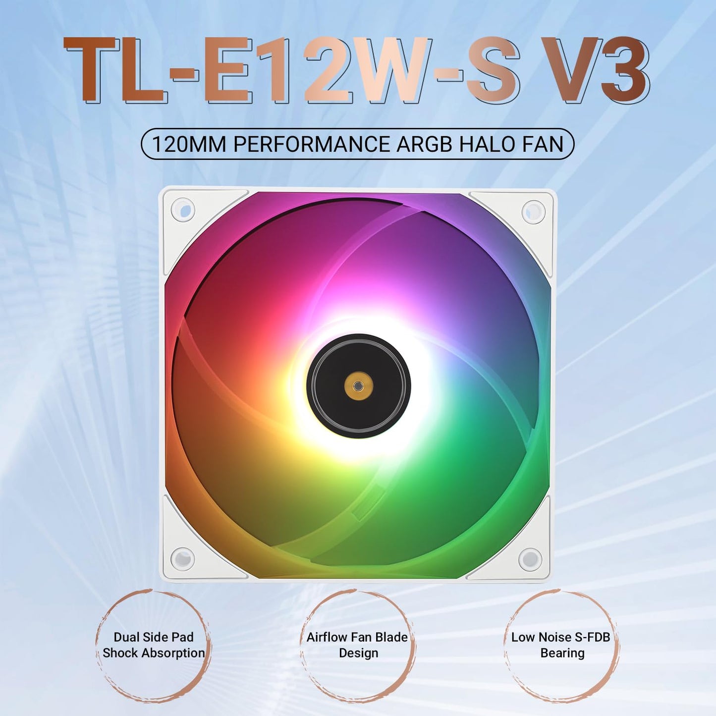 Thermalright TL-E12W-S V3 CPU Fan High Performance Cooler Fan with 2000RPM Speed,4-PIN PWM Cooling Fan, PC ARGB Cooler (120mm,White)