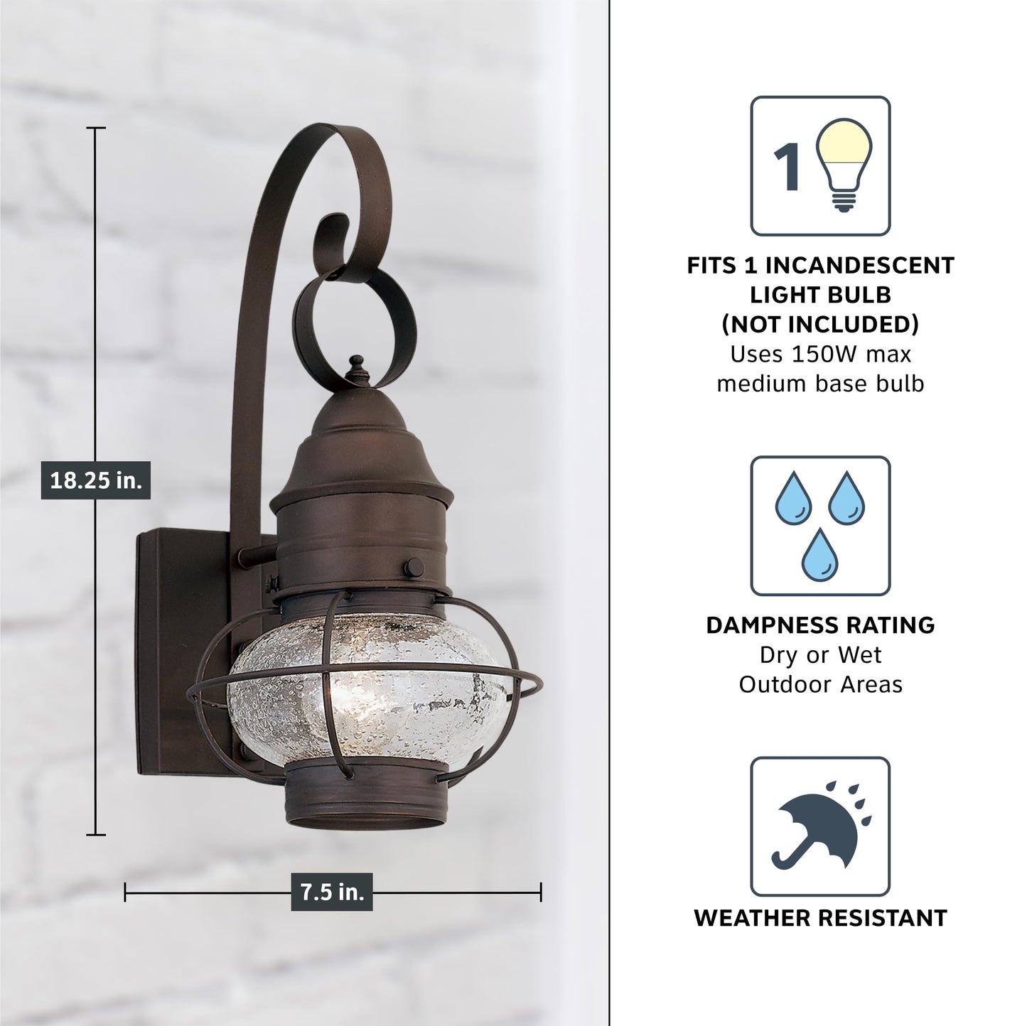 Designers Fountain 1761-RT Nantucket Wall Lanterns, Rustique, Rustic, 18.25in H