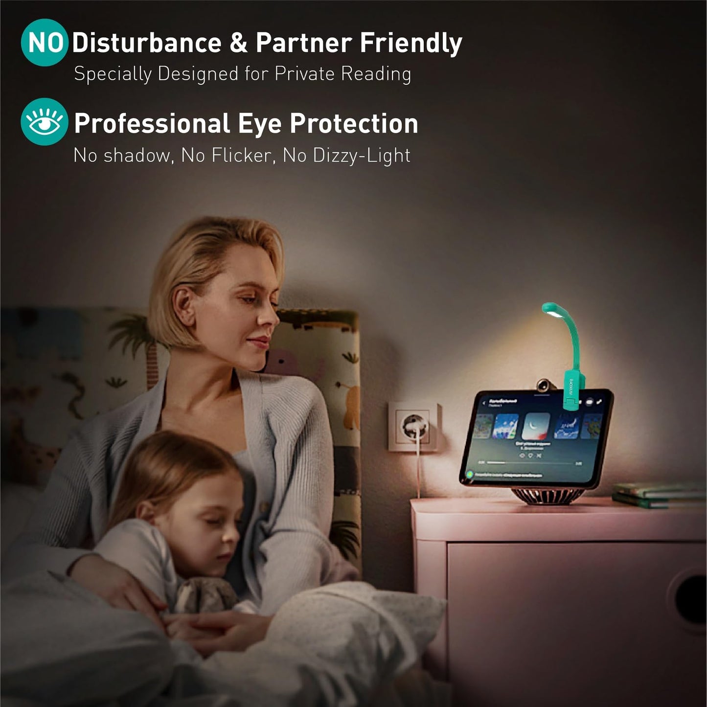 Radixium Rechargeable Book Reading Light at night in Bed, Eye Caring 9 LED with 9 Color Temperatures, Stepless Dimming Brightness, Clip on Book Light