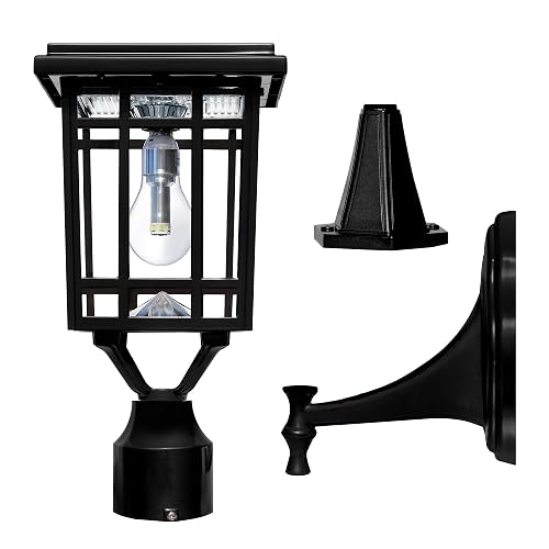 Gama Sonic Prairie Bulb Lamp Outdoor Solar Light Fixture, Pole,Pier, & Wall Mount, Solar Lights Outdoor, Black, 114B033